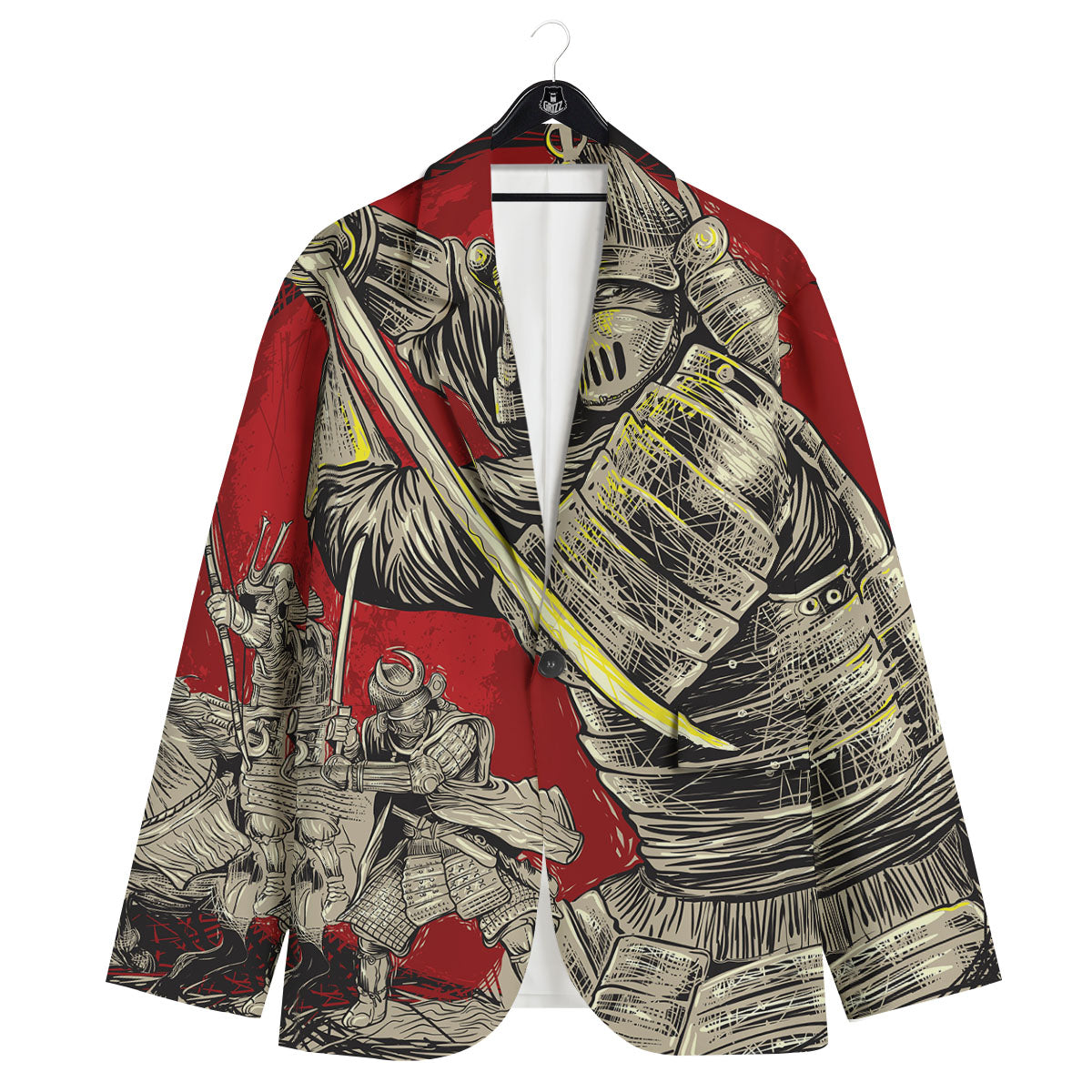 Samurai Red Moon Print Men's Sport Coat-grizzshop