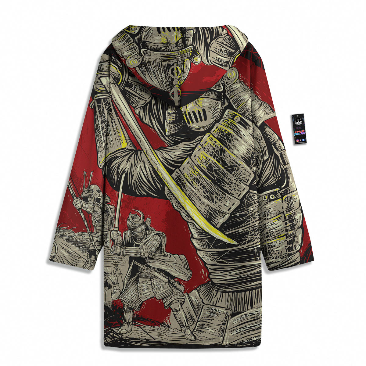 Samurai Red Moon Print Men's Windbreaker Jacket-grizzshop
