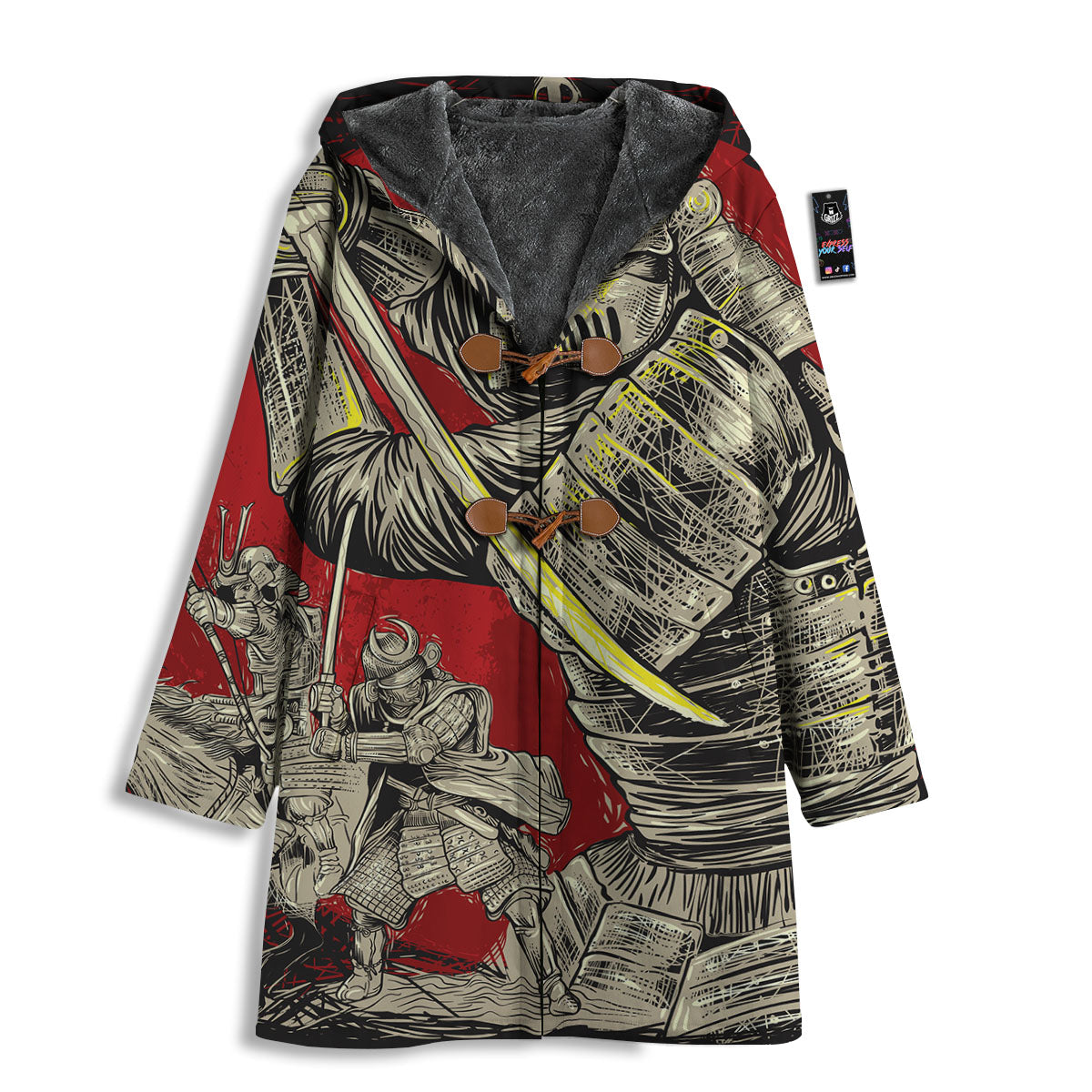 Samurai Red Moon Print Men's Windbreaker Jacket-grizzshop