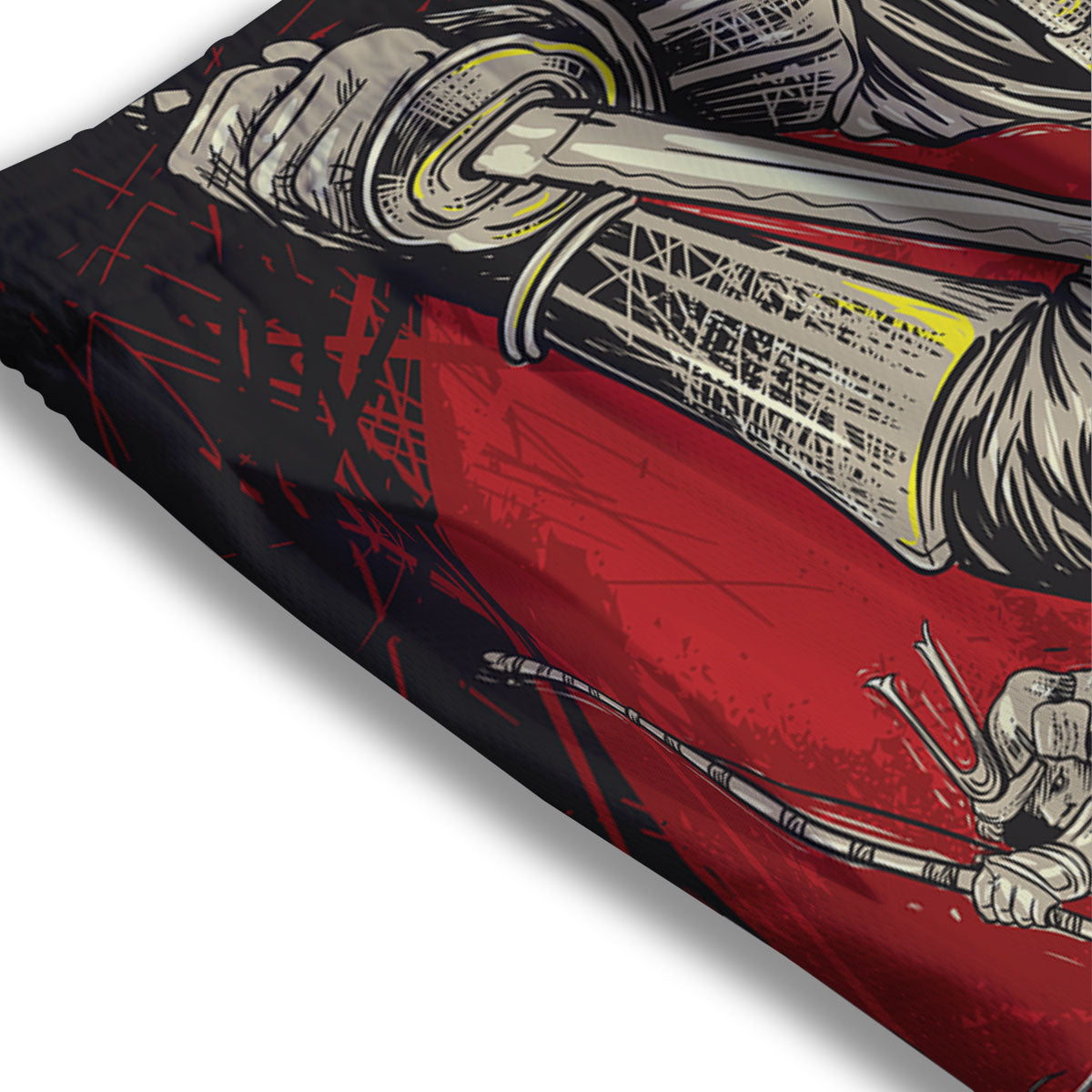 Samurai Red Moon Print Mesh Shorts