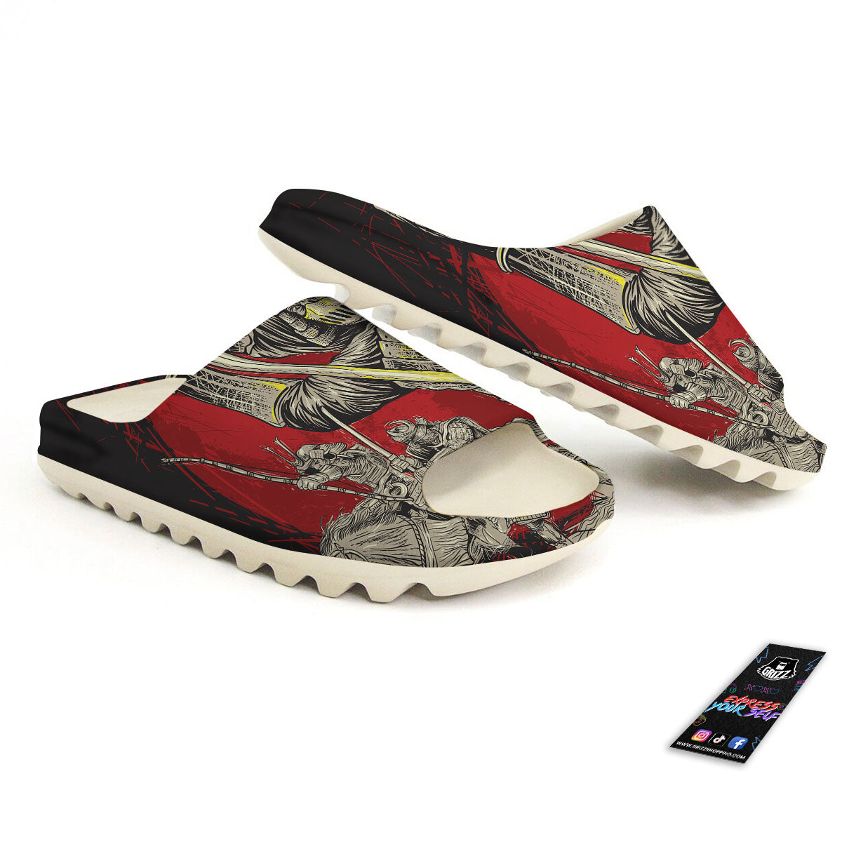 Samurai Red Moon Print Sandals-grizzshop