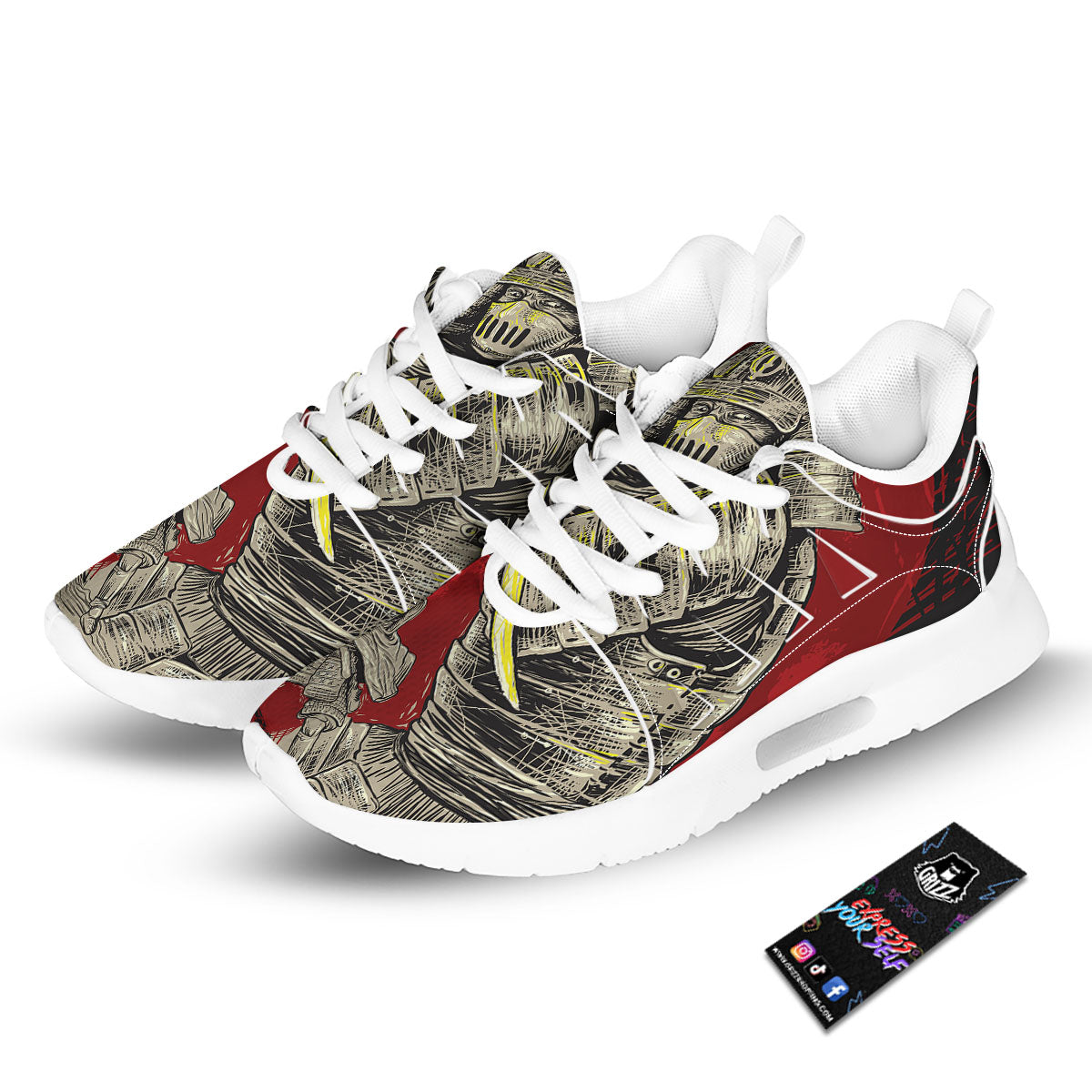 Samurai Red Moon Print Tennis Shoes-grizzshop