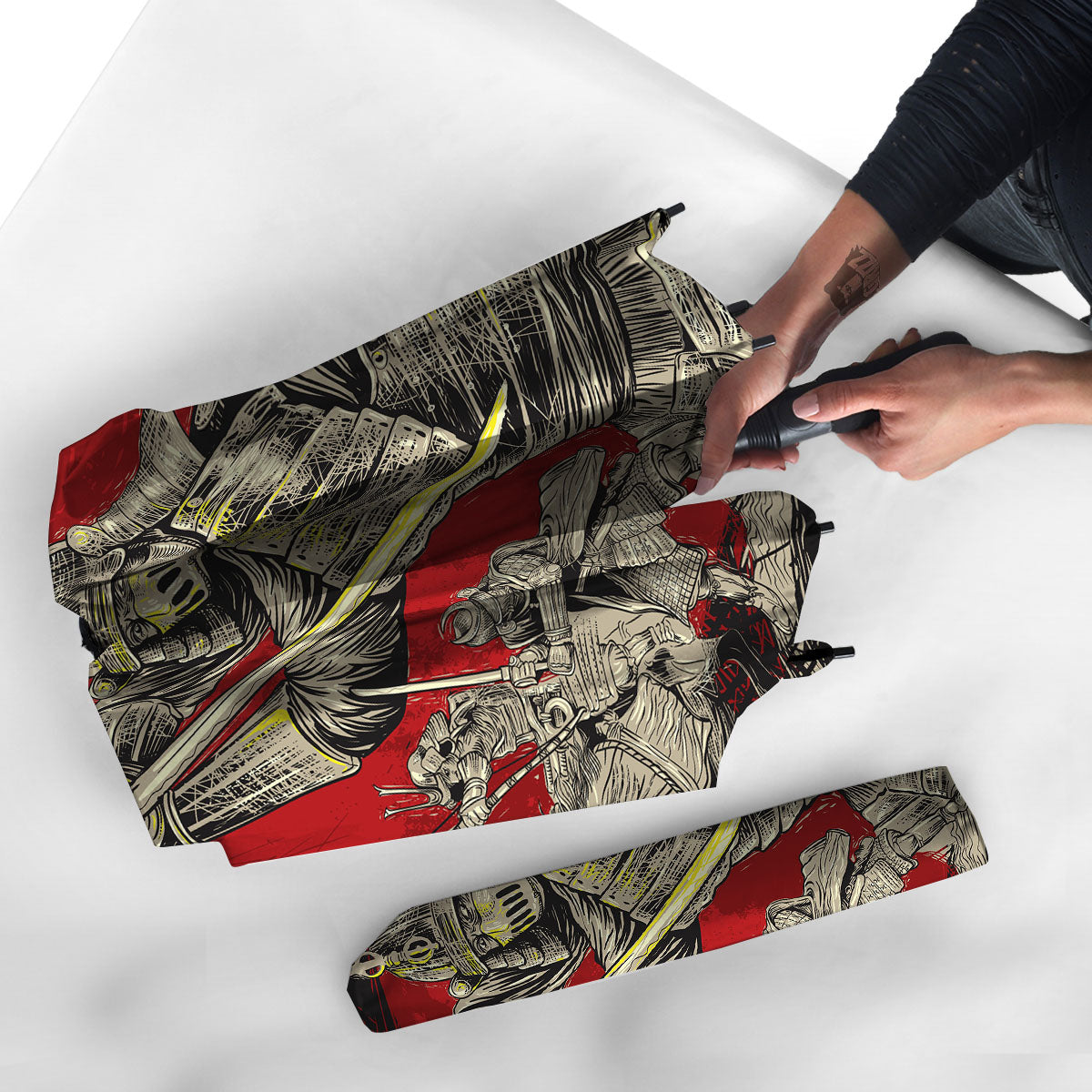 Samurai Red Moon Print Umbrella-grizzshop