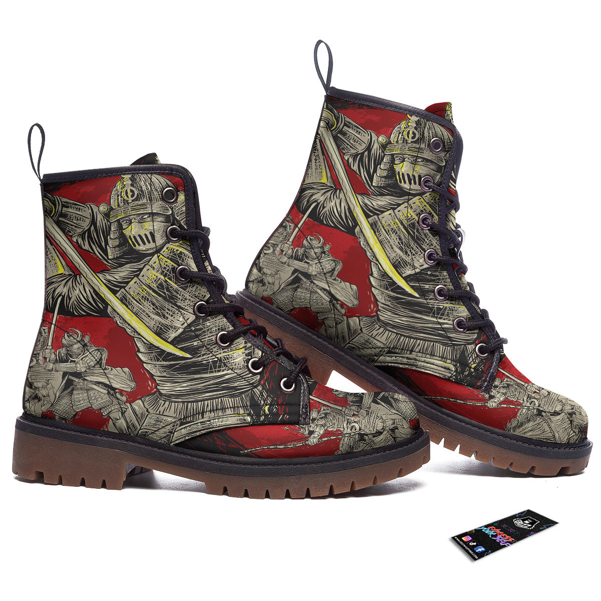 Samurai Red Moon Print Work Boots-grizzshop