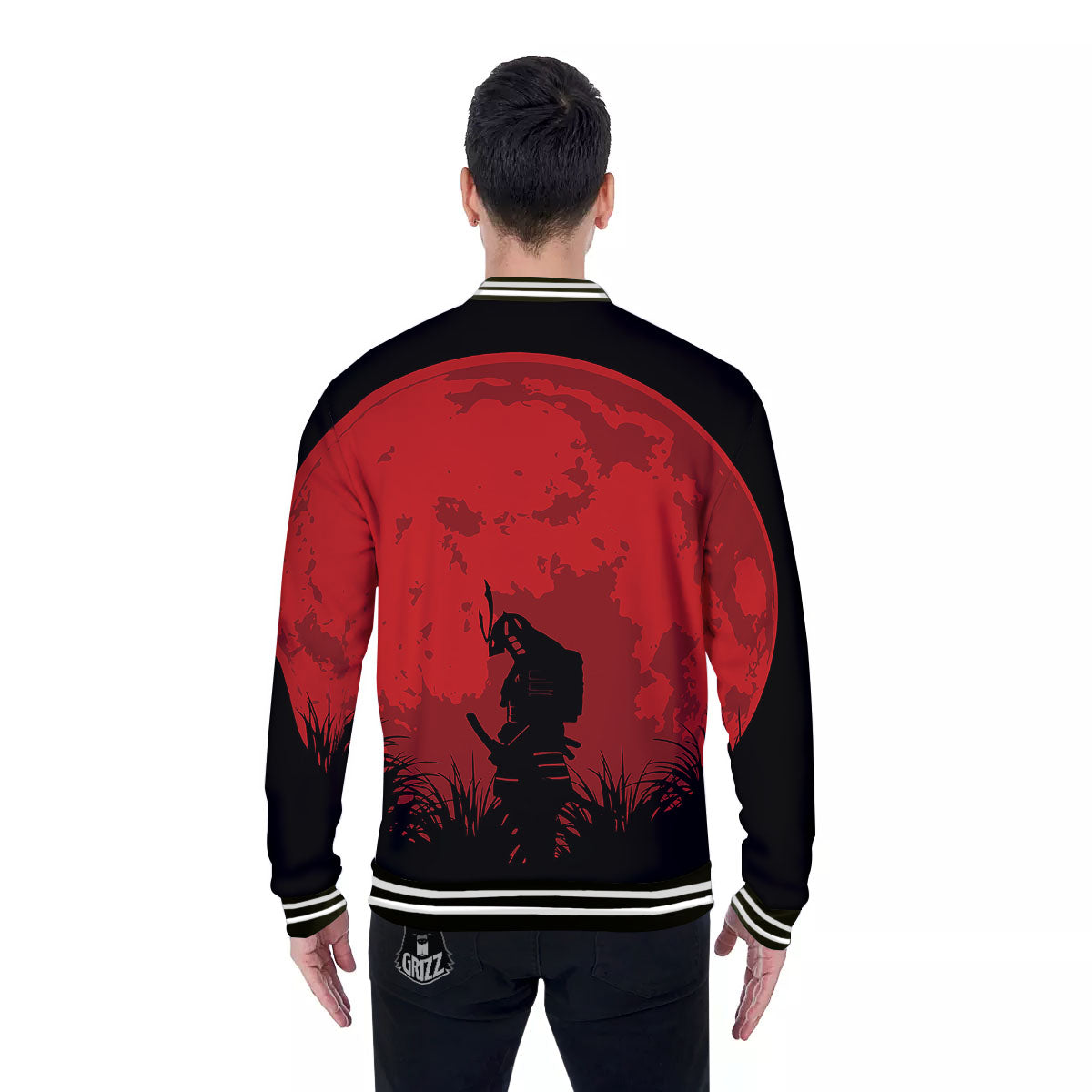 Samurai Red Sun Print Baseball Jacket-grizzshop