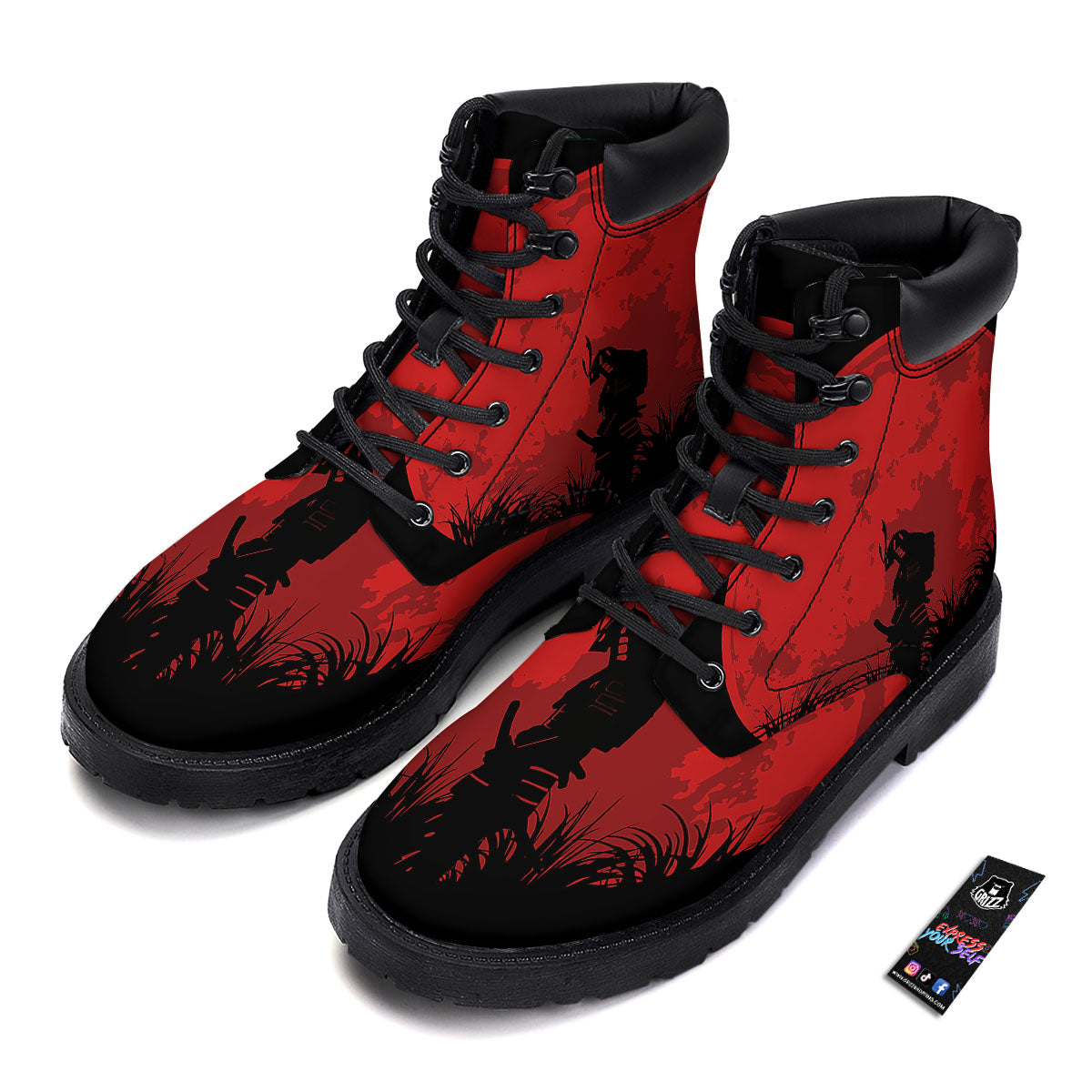 Samurai Red Sun Print Boots-grizzshop