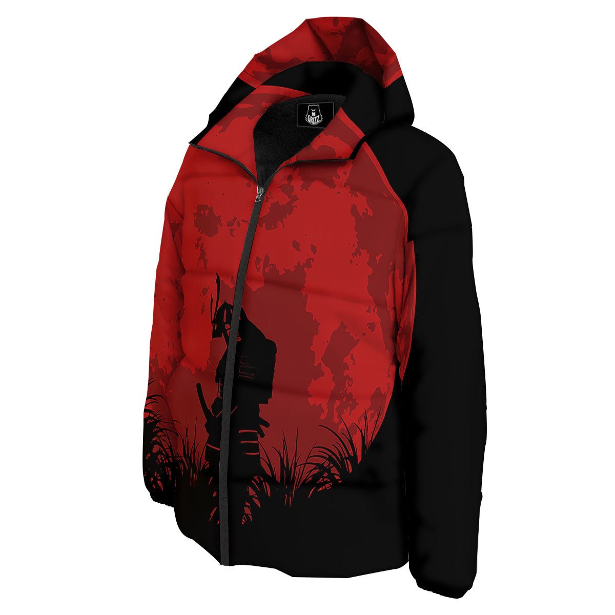 Samurai Red Sun Print Down Jacket-grizzshop