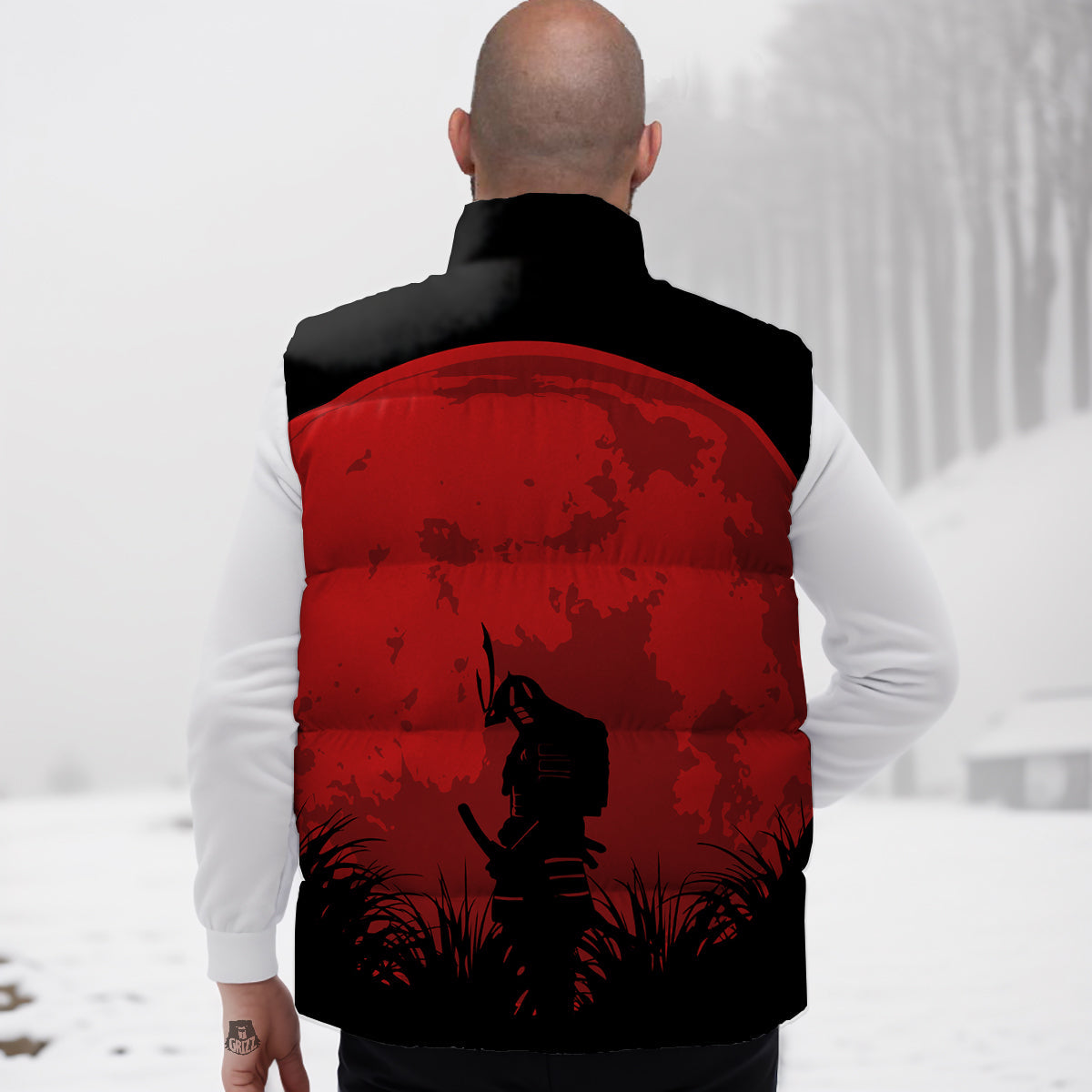 Samurai Red Sun Print Down Vest
