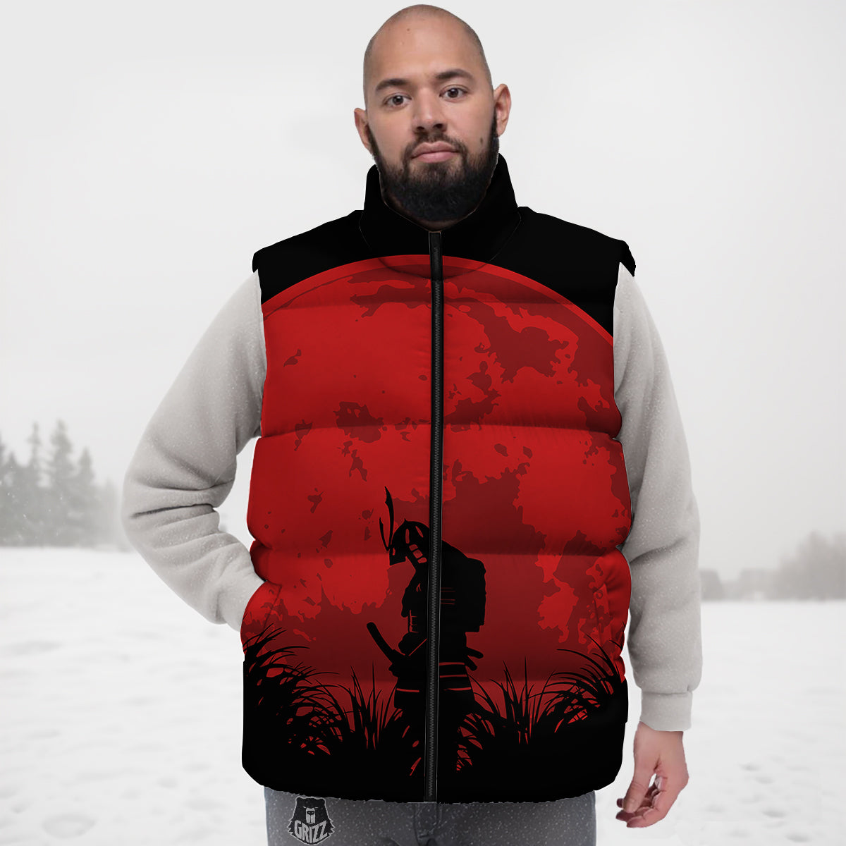 Samurai Red Sun Print Down Vest