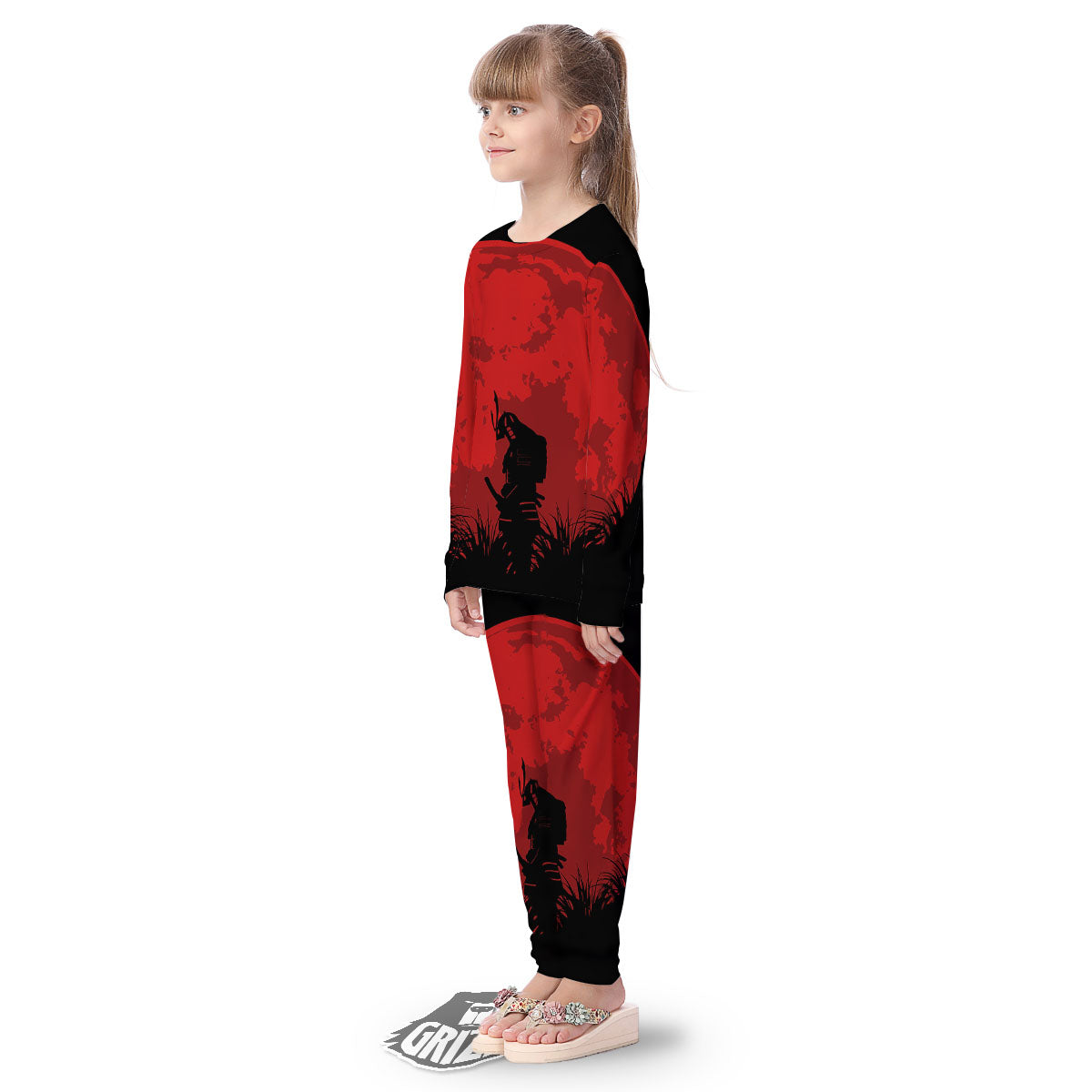 Samurai Red Sun Print Kid's Pajamas-grizzshop