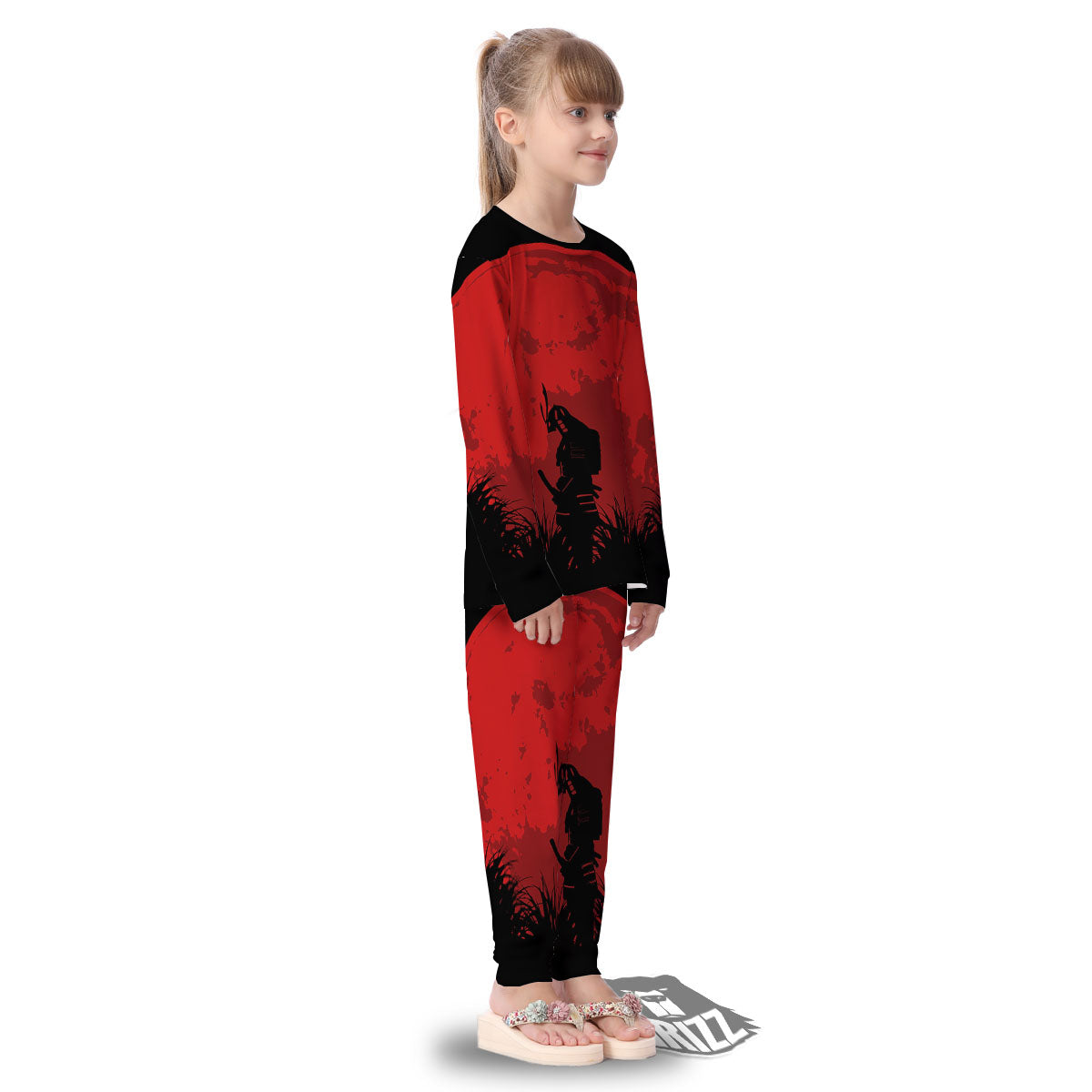 Samurai Red Sun Print Kid's Pajamas-grizzshop