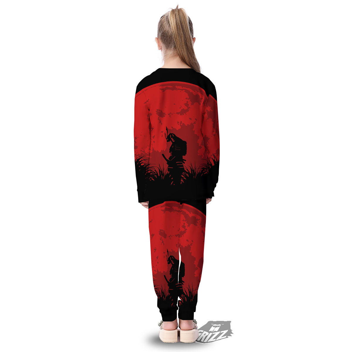 Samurai Red Sun Print Kid's Pajamas-grizzshop