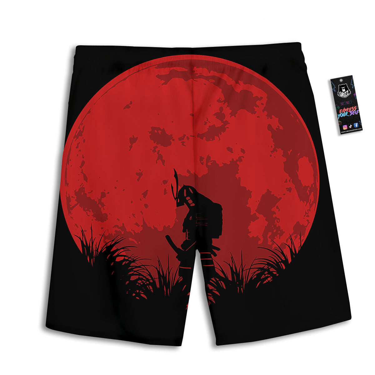 Samurai Red Sun Print Men's Athletic Shorts