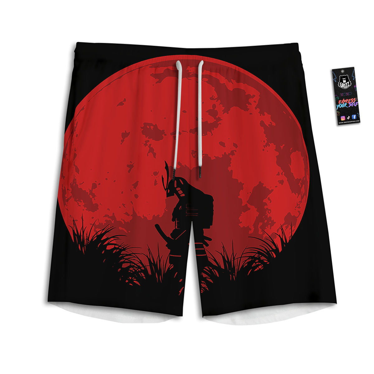Samurai Red Sun Print Men's Athletic Shorts
