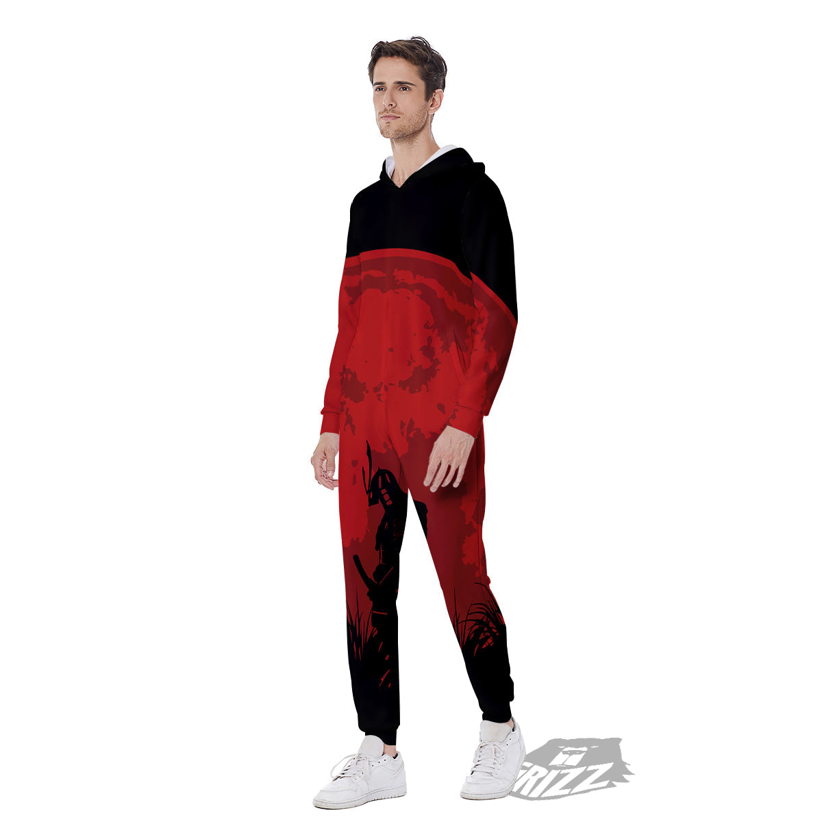 Samurai Red Sun Print Men's Jumpsuit-grizzshop