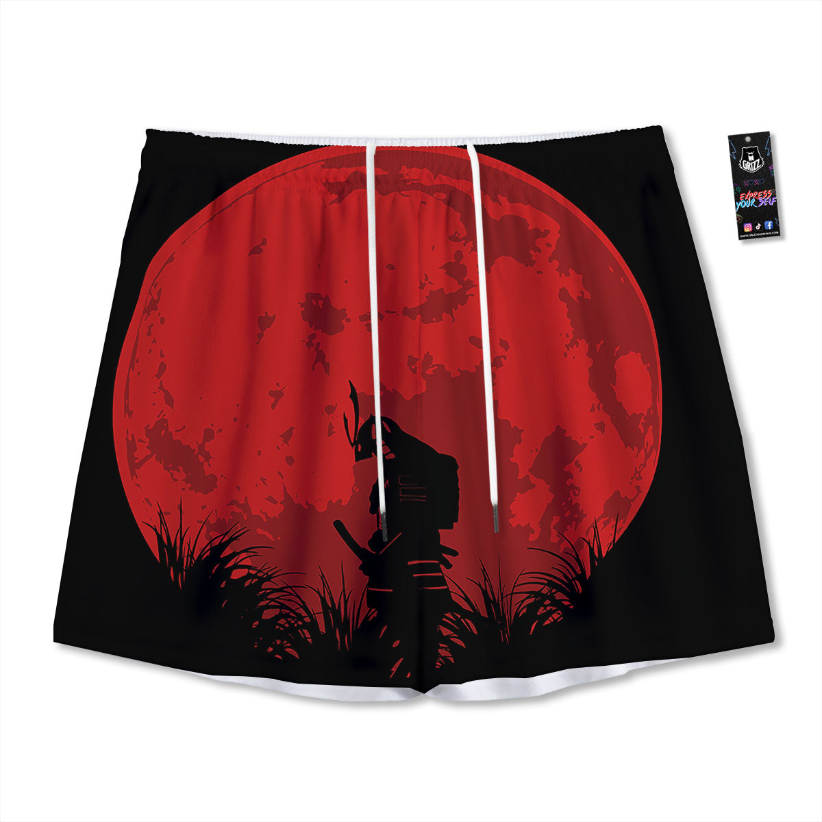 Samurai Red Sun Print Mesh Shorts