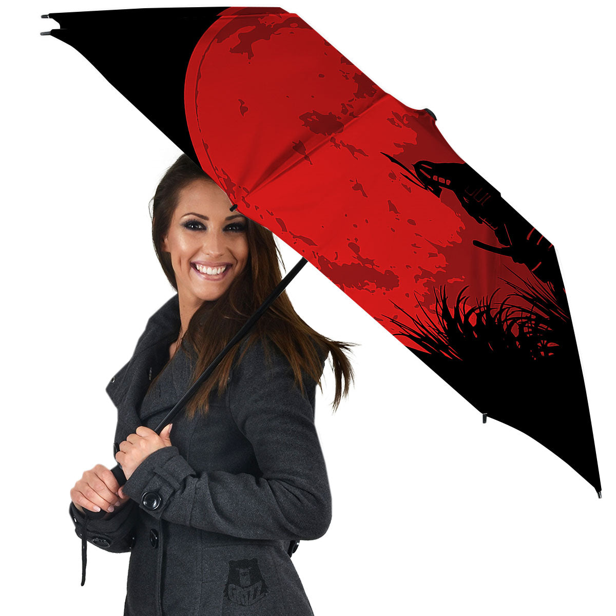 Samurai Red Sun Print Umbrella-grizzshop