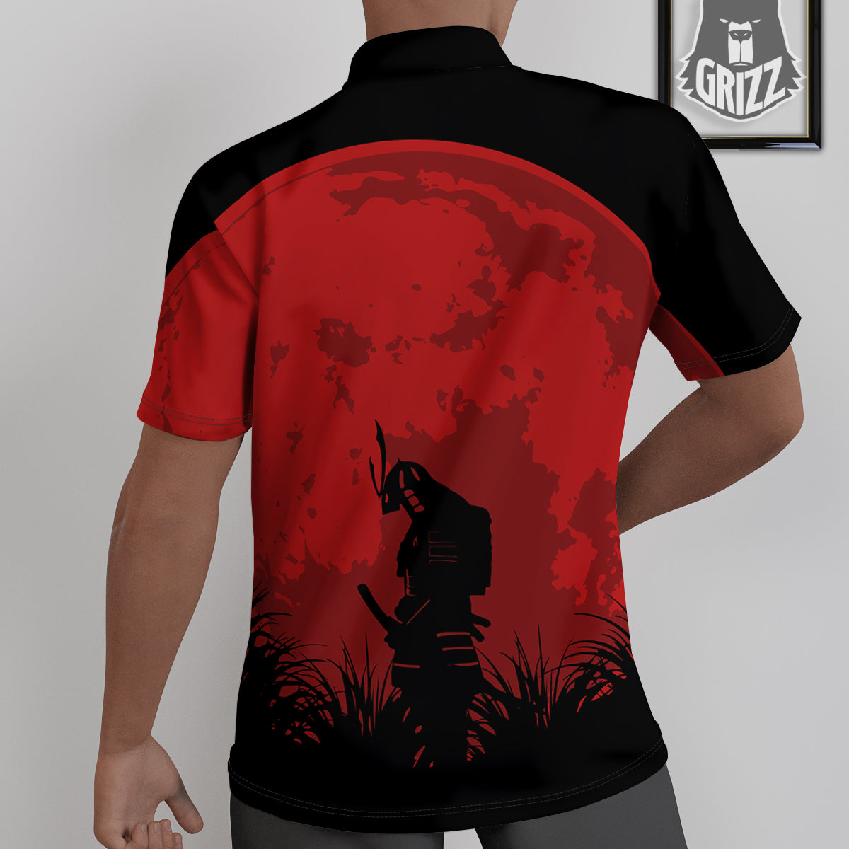 Samurai Red Sun Print Untucked Shirts-grizzshop