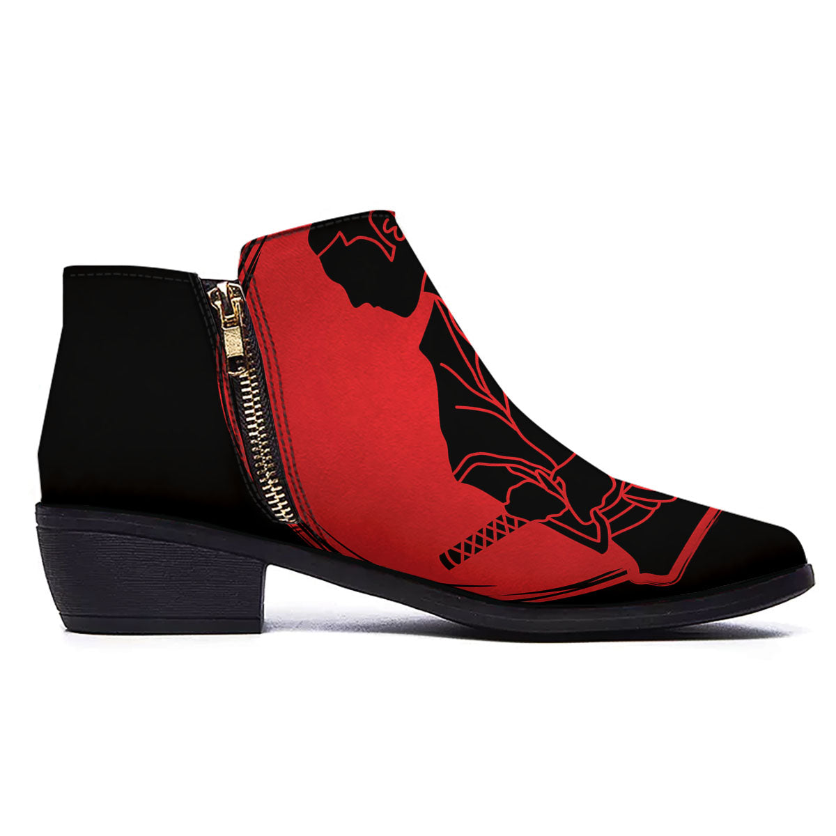 Samurai Red Sunset Print Ankle Boots-grizzshop