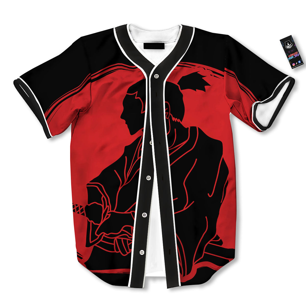 Samurai Red Sunset Print Baseball Jersey-grizzshop