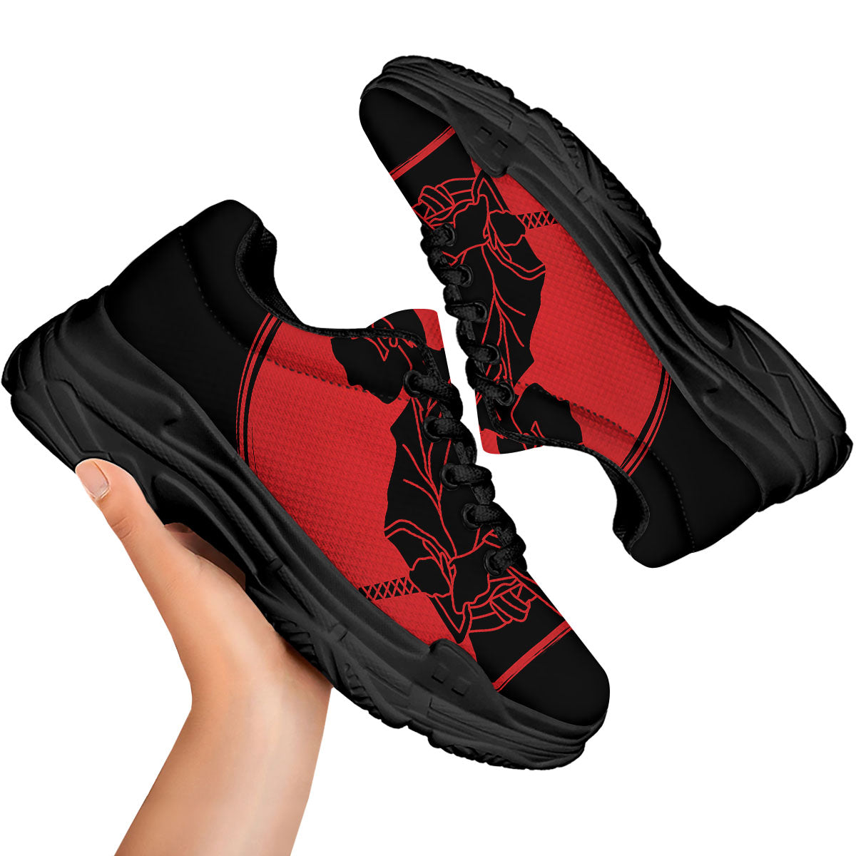 Samurai Red Sunset Print Black Chunky Shoes-grizzshop