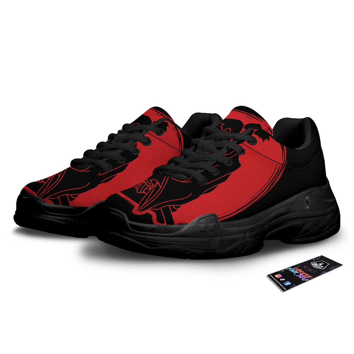 Samurai Red Sunset Print Black Chunky Shoes-grizzshop