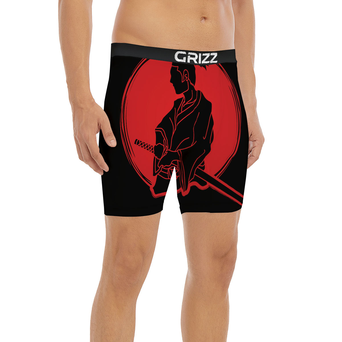 Samurai Red Sunset Print Boxer Briefs-grizzshop