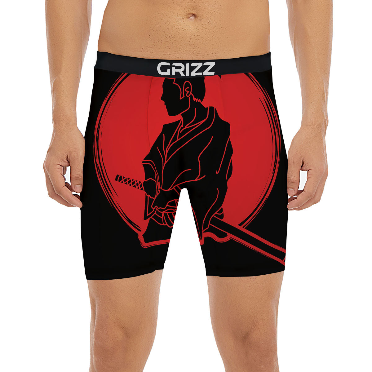 Samurai Red Sunset Print Boxer Briefs-grizzshop