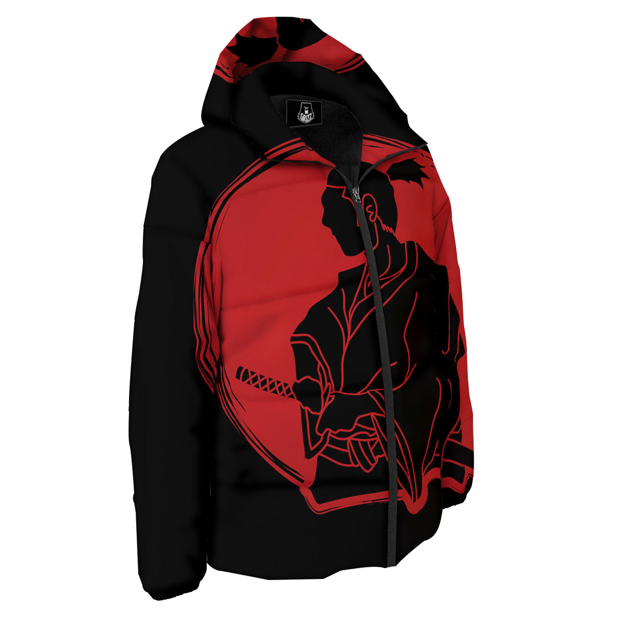 Samurai Red Sunset Print Down Jacket-grizzshop