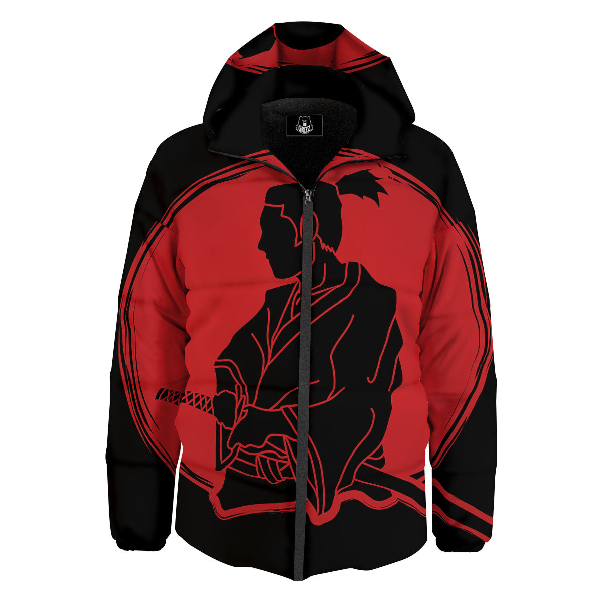Samurai Red Sunset Print Down Jacket-grizzshop
