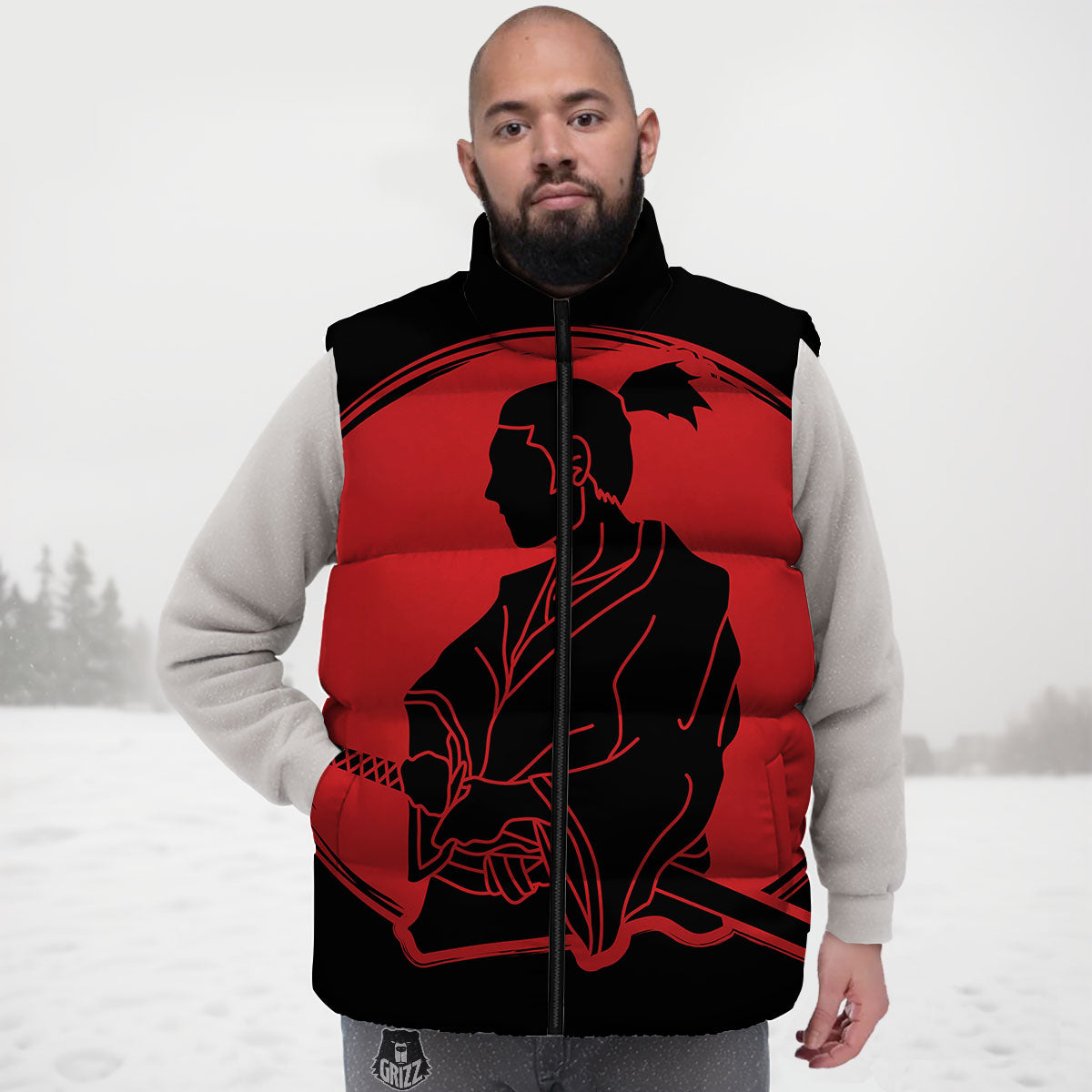 Samurai Red Sunset Print Down Vest
