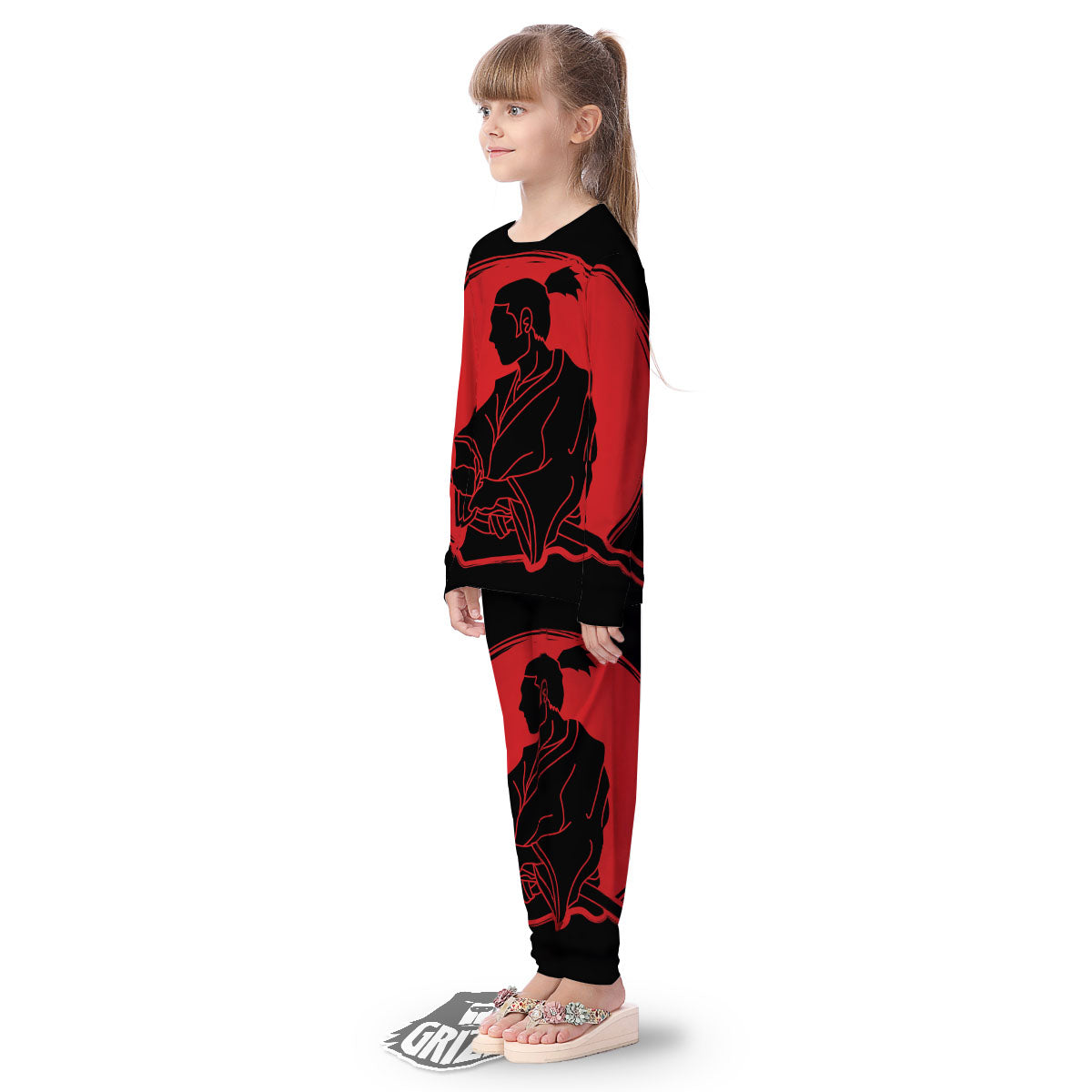 Samurai Red Sunset Print Kid's Pajamas-grizzshop