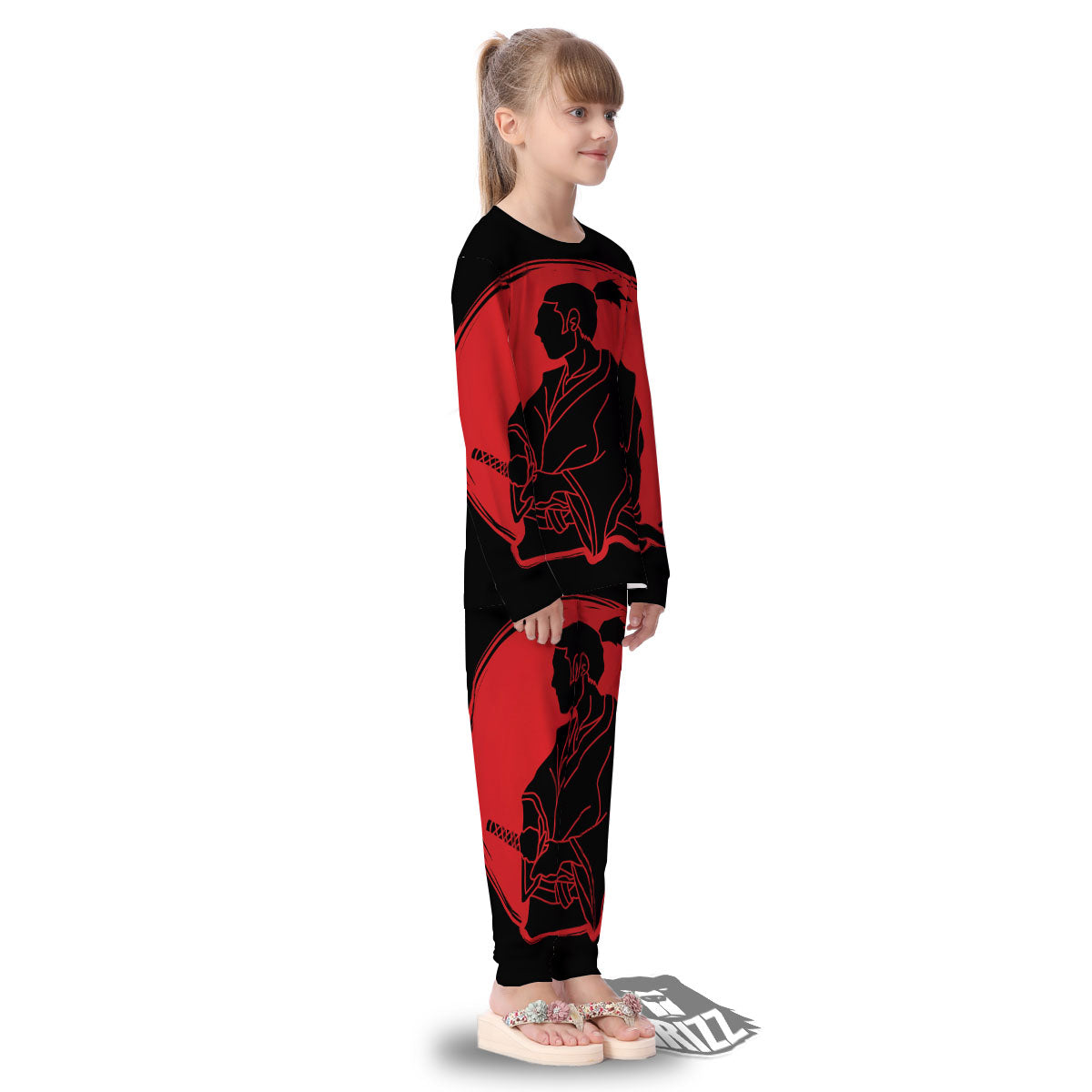 Samurai Red Sunset Print Kid's Pajamas-grizzshop