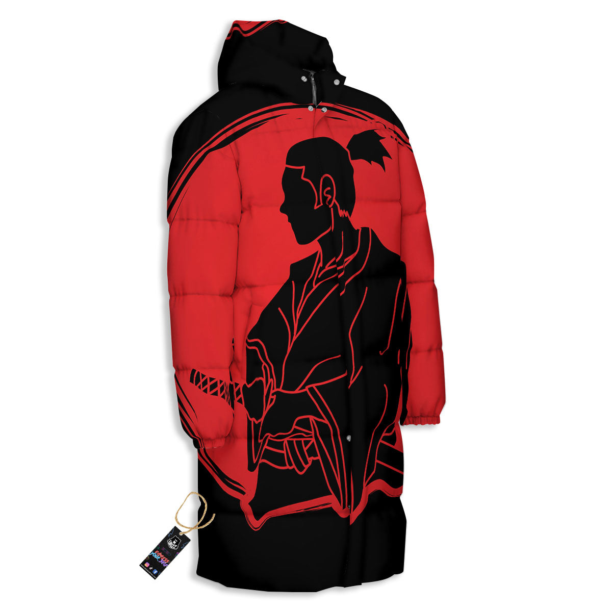 Samurai Red Sunset Print Long Down Jacket-grizzshop