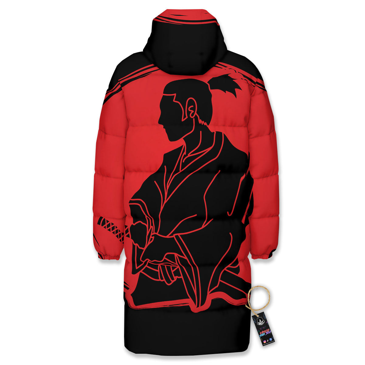 Samurai Red Sunset Print Long Down Jacket-grizzshop