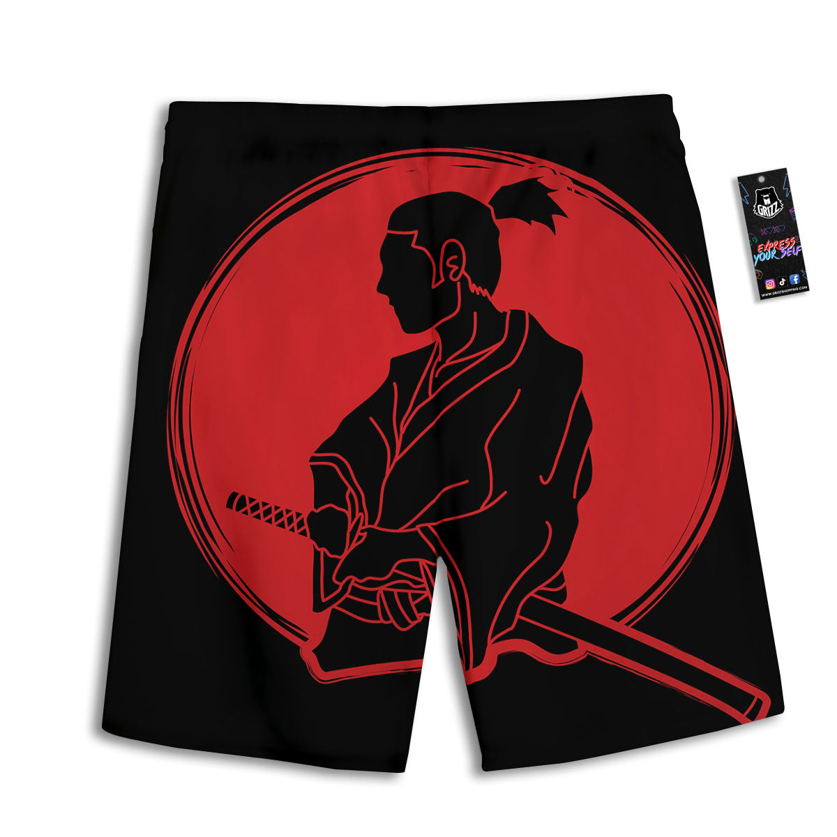 Samurai Red Sunset Print Men's Athletic Shorts