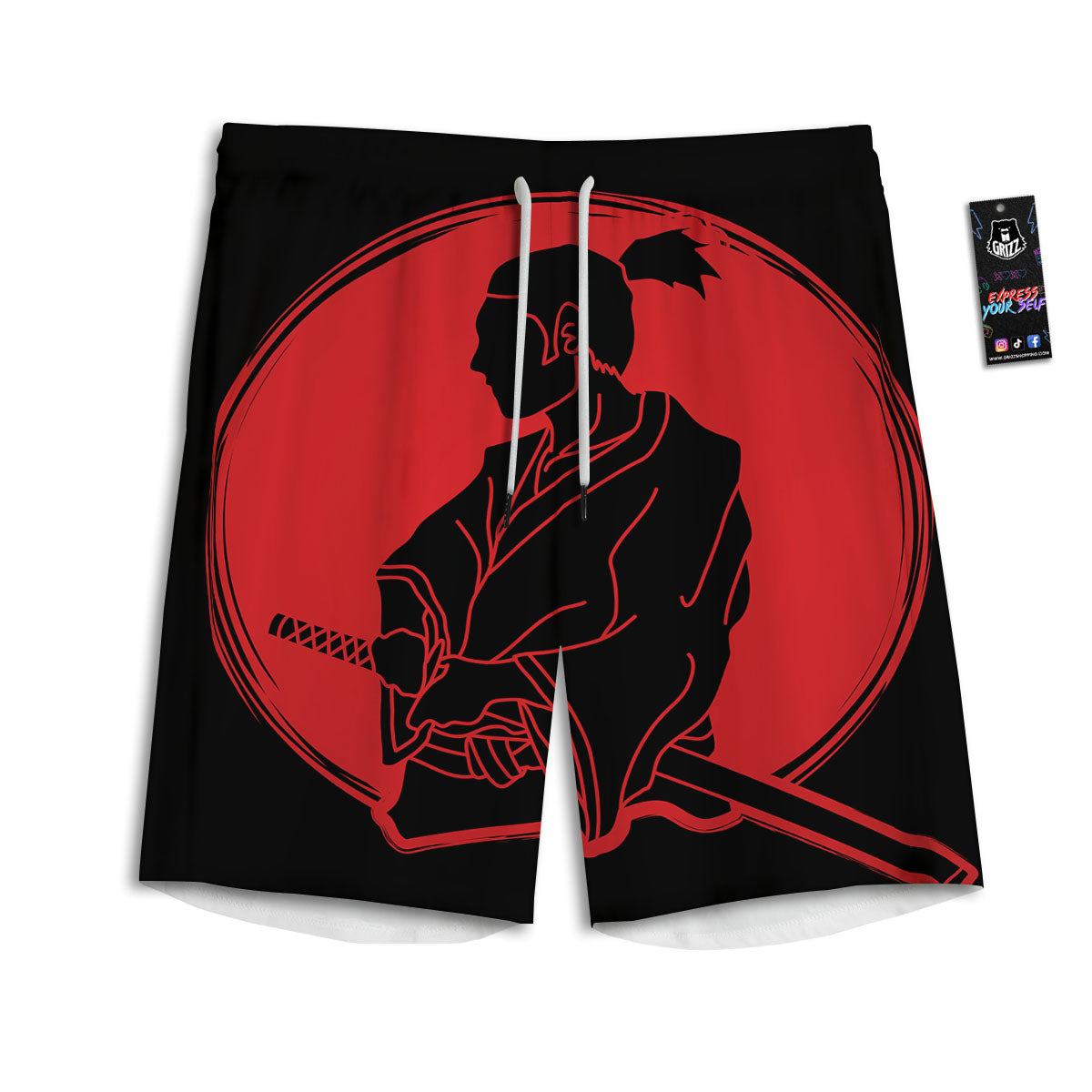 Samurai Red Sunset Print Men's Athletic Shorts
