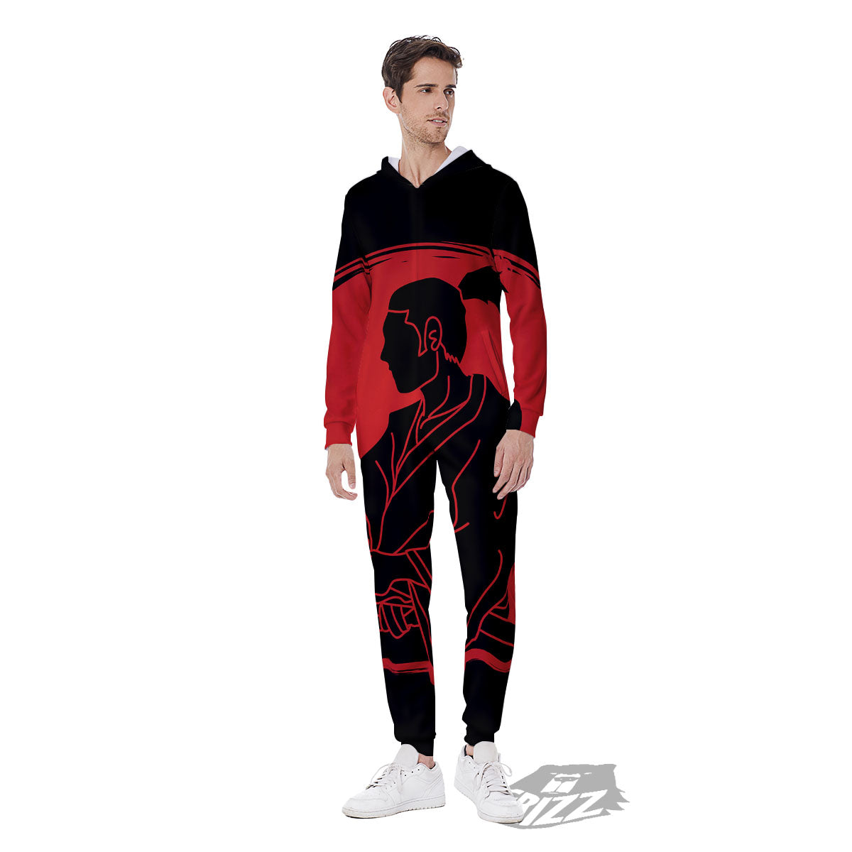 Samurai Red Sunset Print Men's Jumpsuit-grizzshop