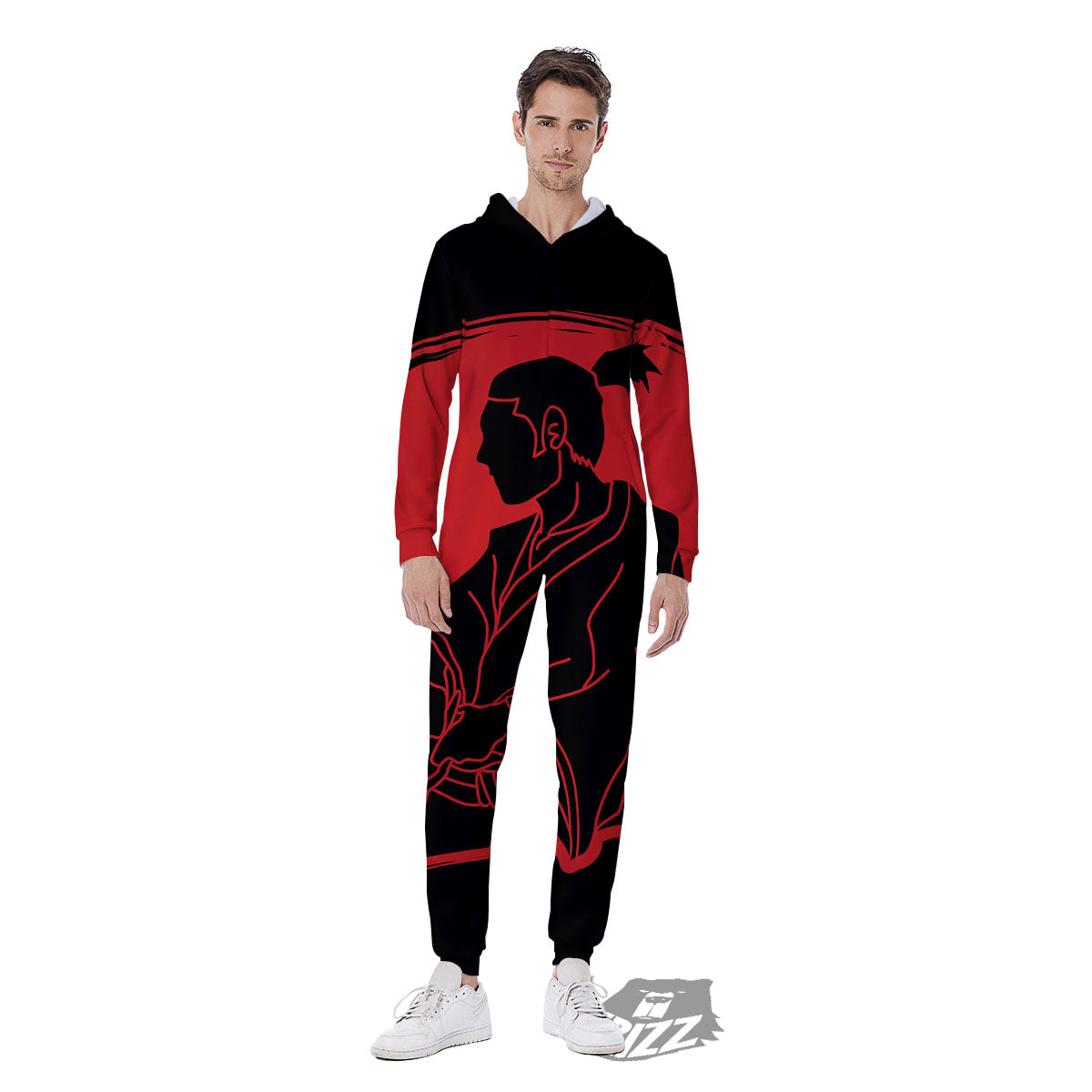 Samurai Red Sunset Print Men's Jumpsuit-grizzshop