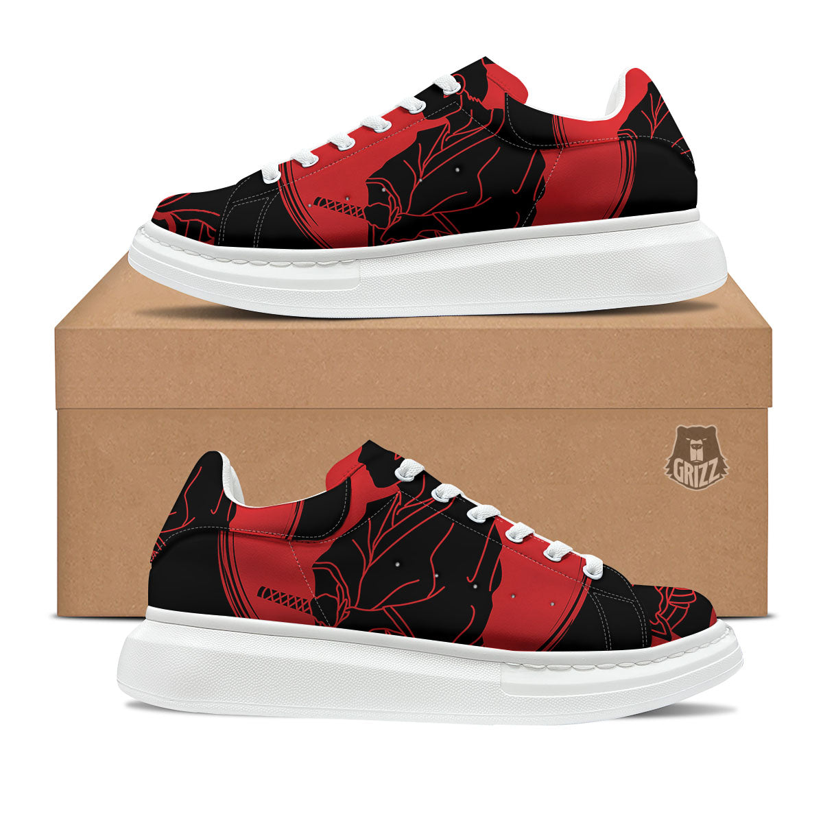 Samurai Red Sunset Print Platform Shoes-grizzshop