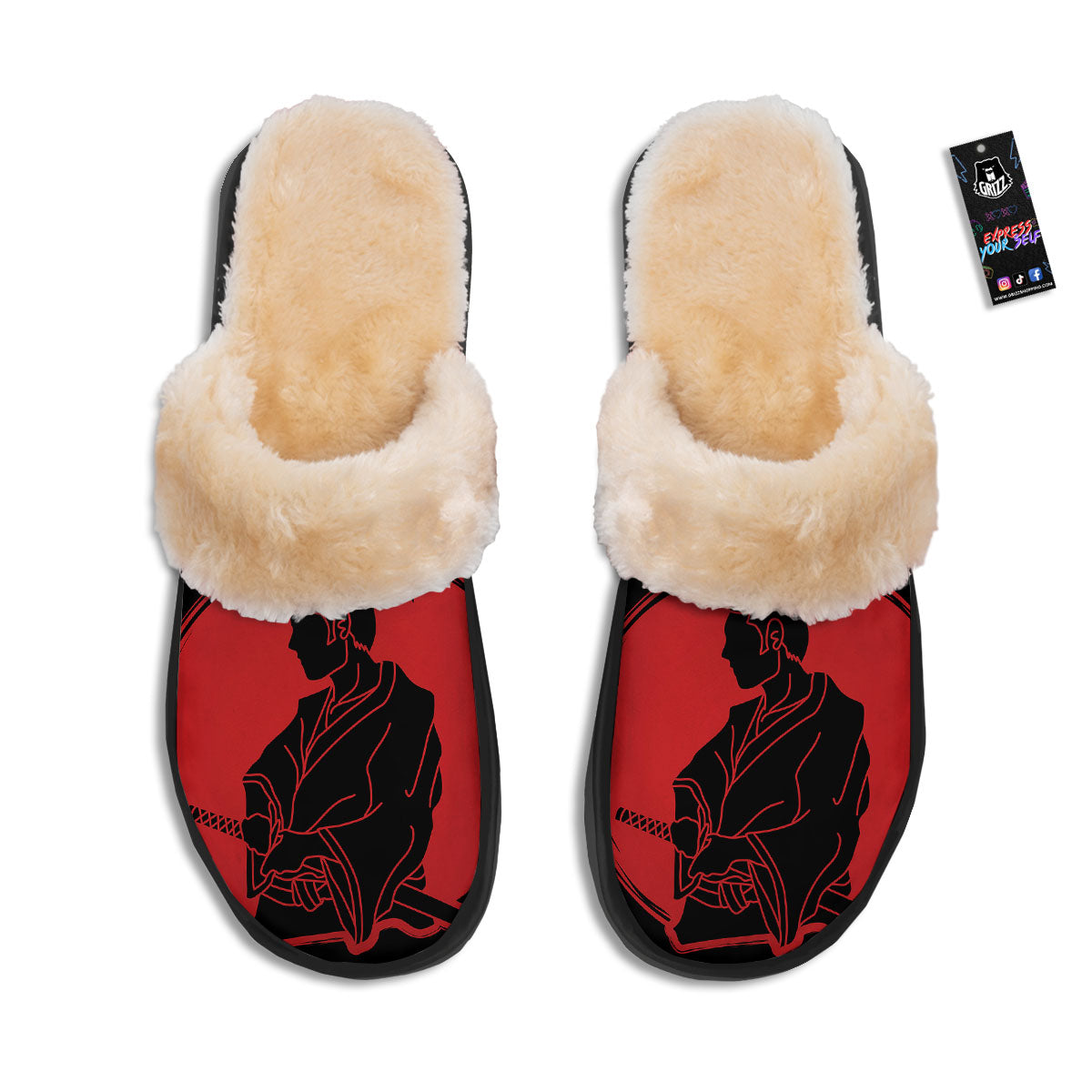 Samurai Red Sunset Print Slippers-grizzshop