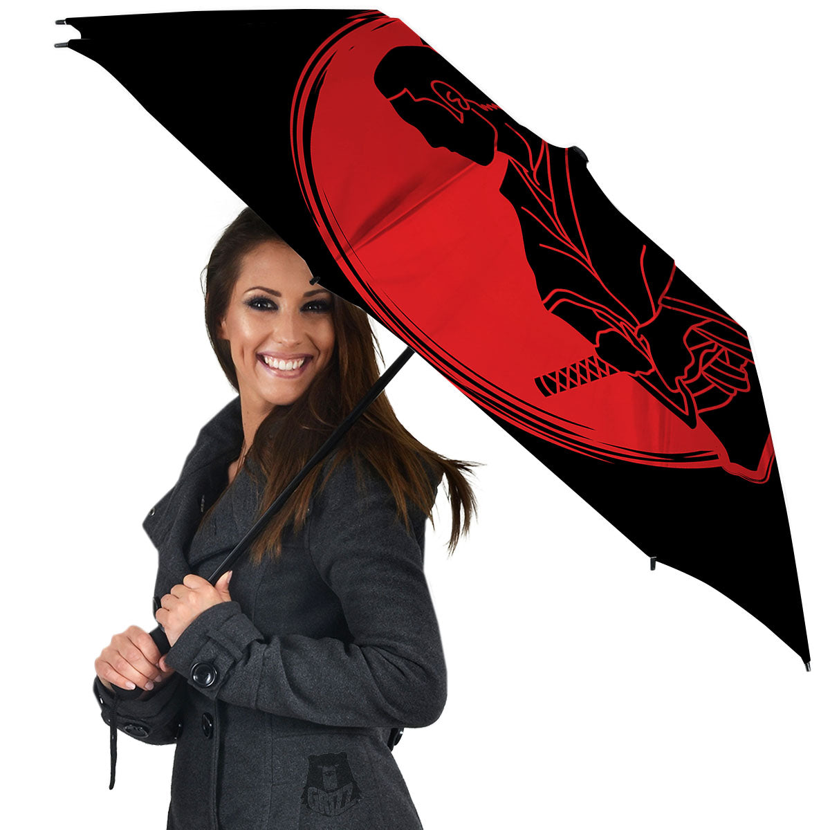 Samurai Red Sunset Print Umbrella-grizzshop