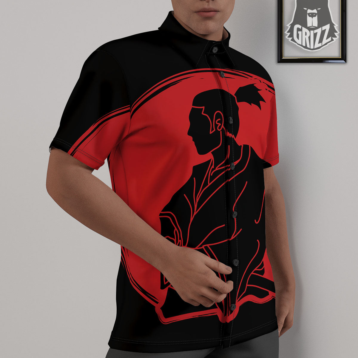 Samurai Red Sunset Print Untucked Shirts-grizzshop