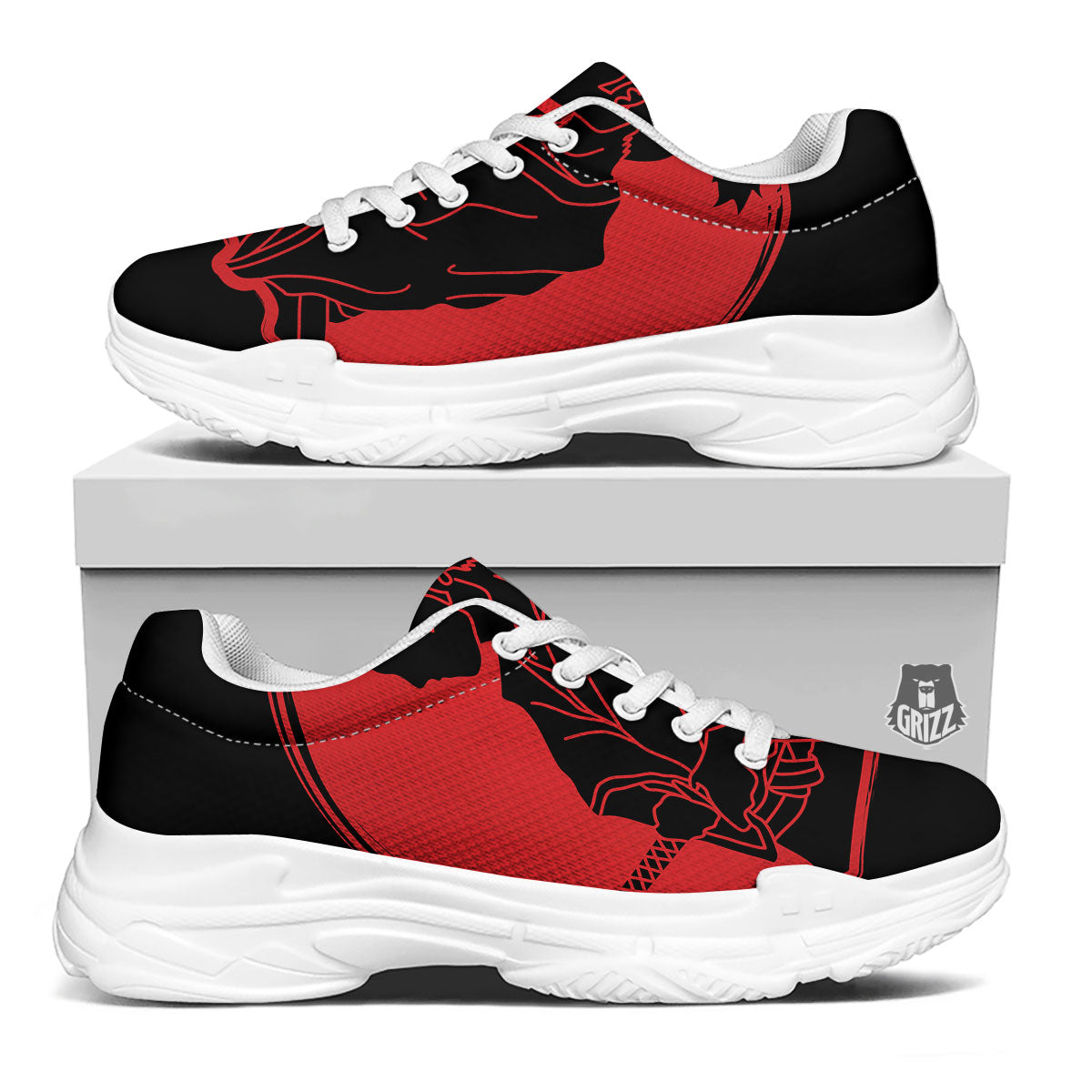 Samurai Red Sunset Print White Chunky Shoes-grizzshop