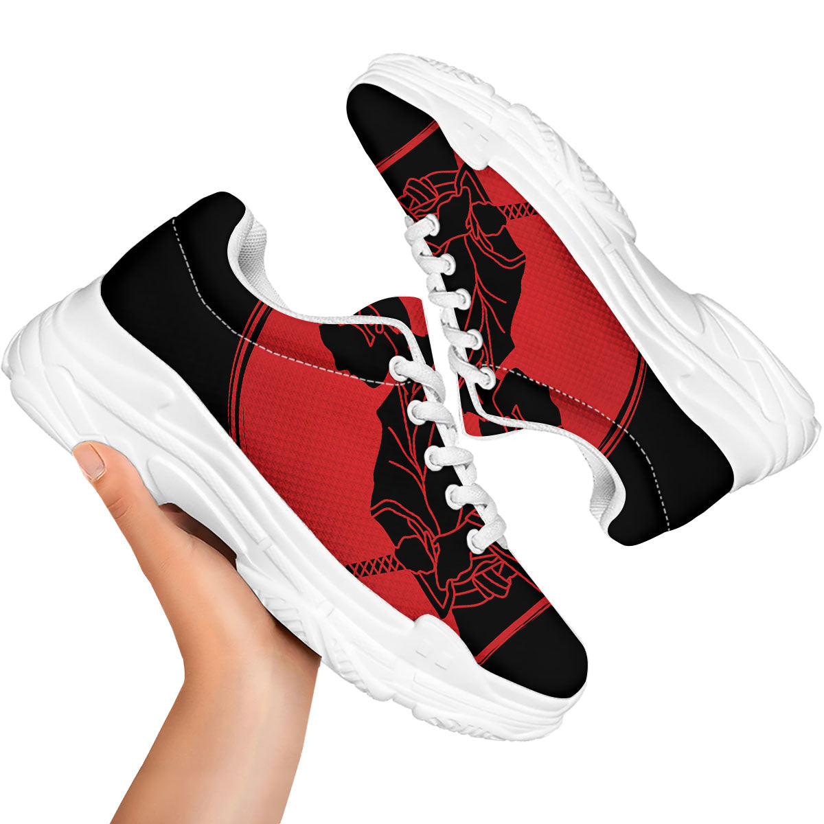 Samurai Red Sunset Print White Chunky Shoes-grizzshop