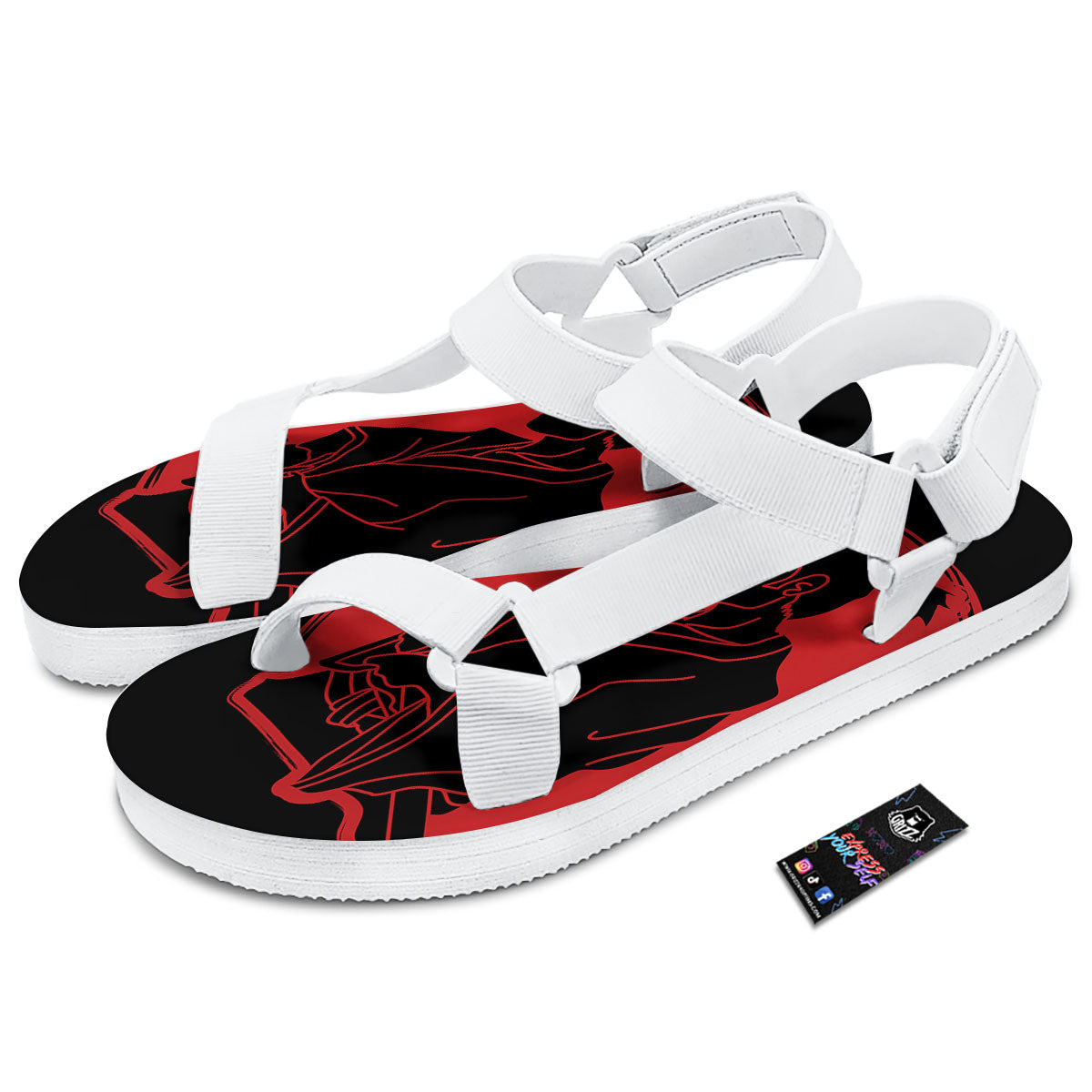 Samurai Red Sunset Print White Open Toe Sandals-grizzshop