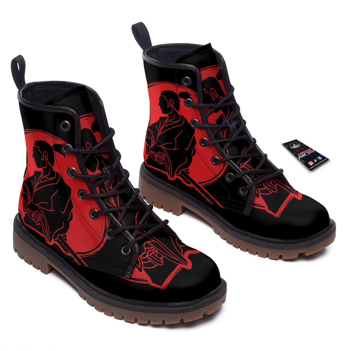 Samurai Red Sunset Print Work Boots-grizzshop