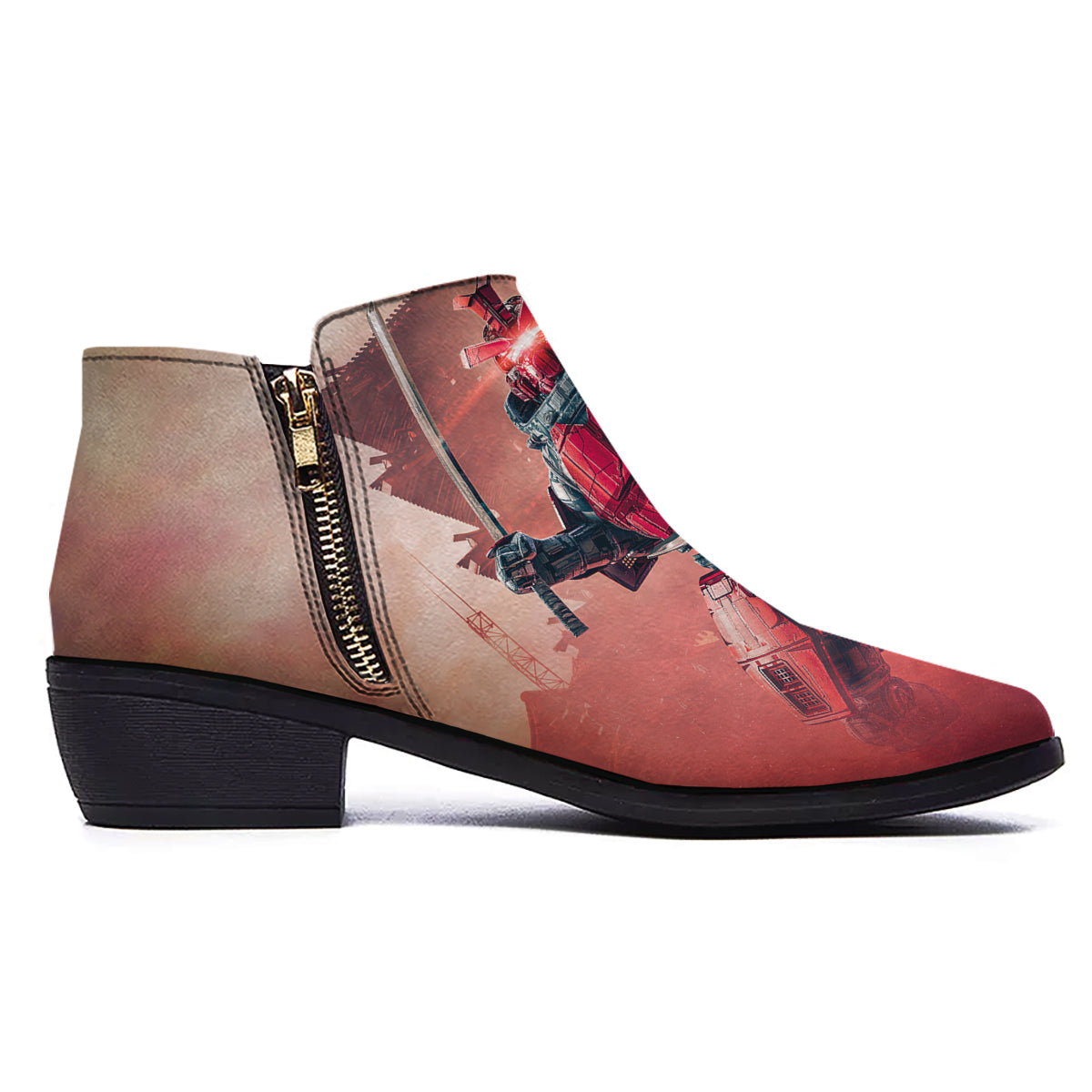 Samurai Robot Print Ankle Boots-grizzshop