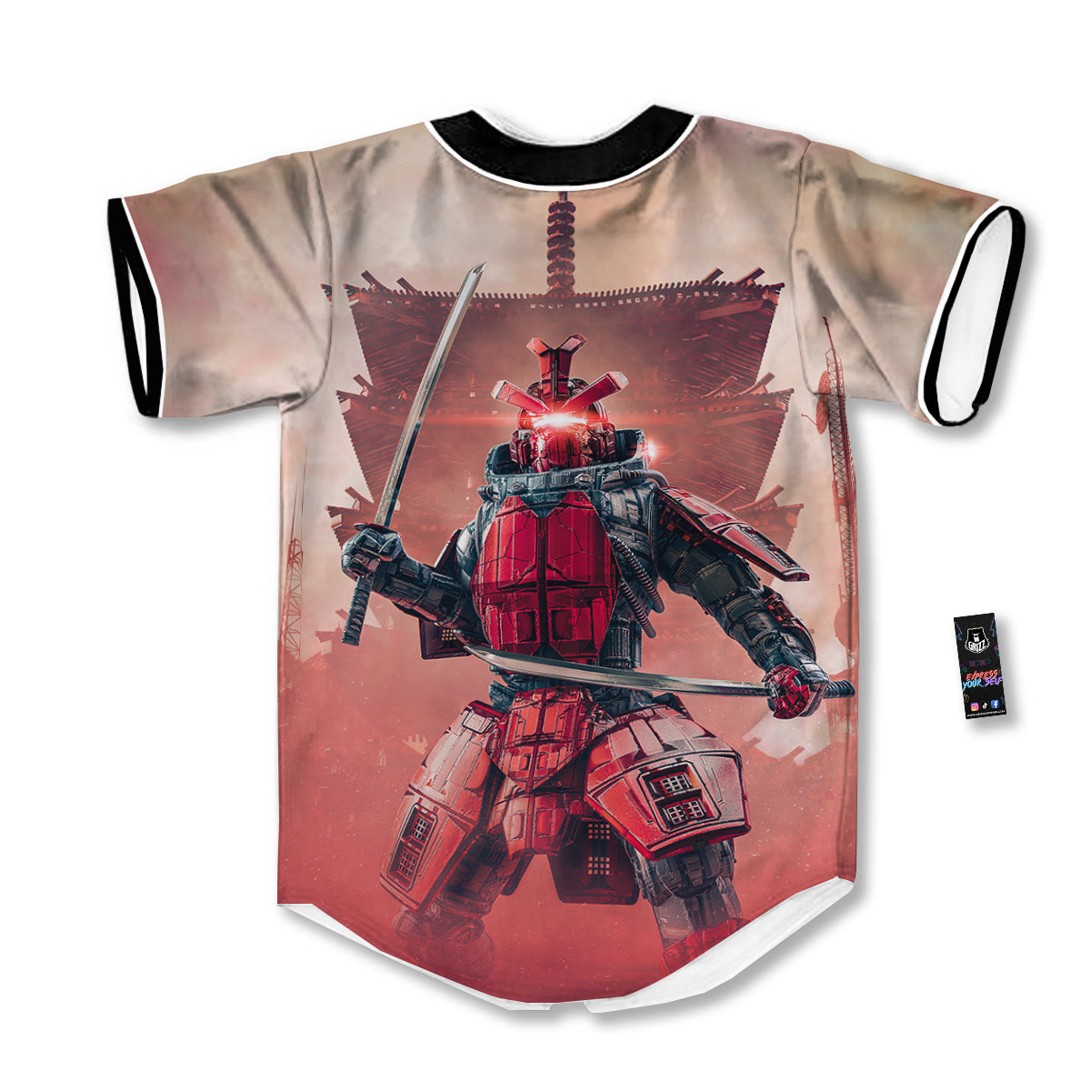 Samurai Robot Print Baseball Jersey-grizzshop