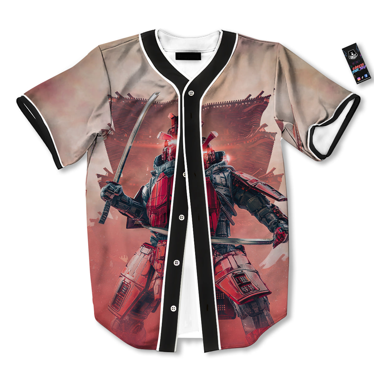 Samurai Robot Print Baseball Jersey-grizzshop
